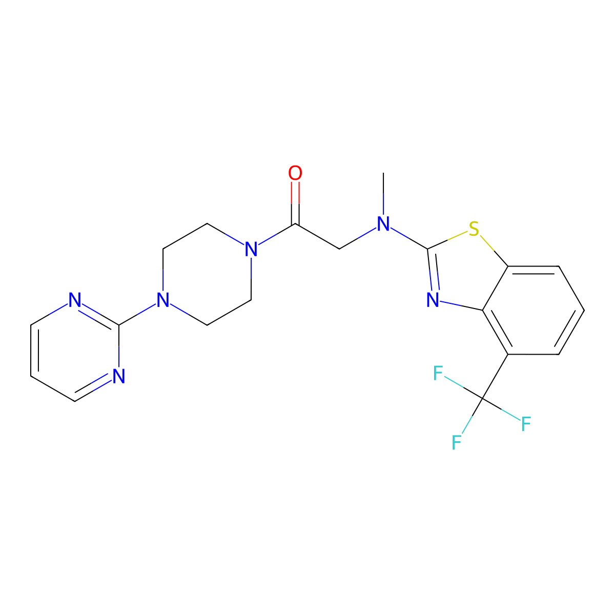 2-(Methyl(4-(trifluoromethyl)benzo[d]thiazol-2-yl)amino)-1-(4-(pyrimidin-2-yl)piperazin-1-yl)ethanone molecular structure, CAS 1396680-34-4