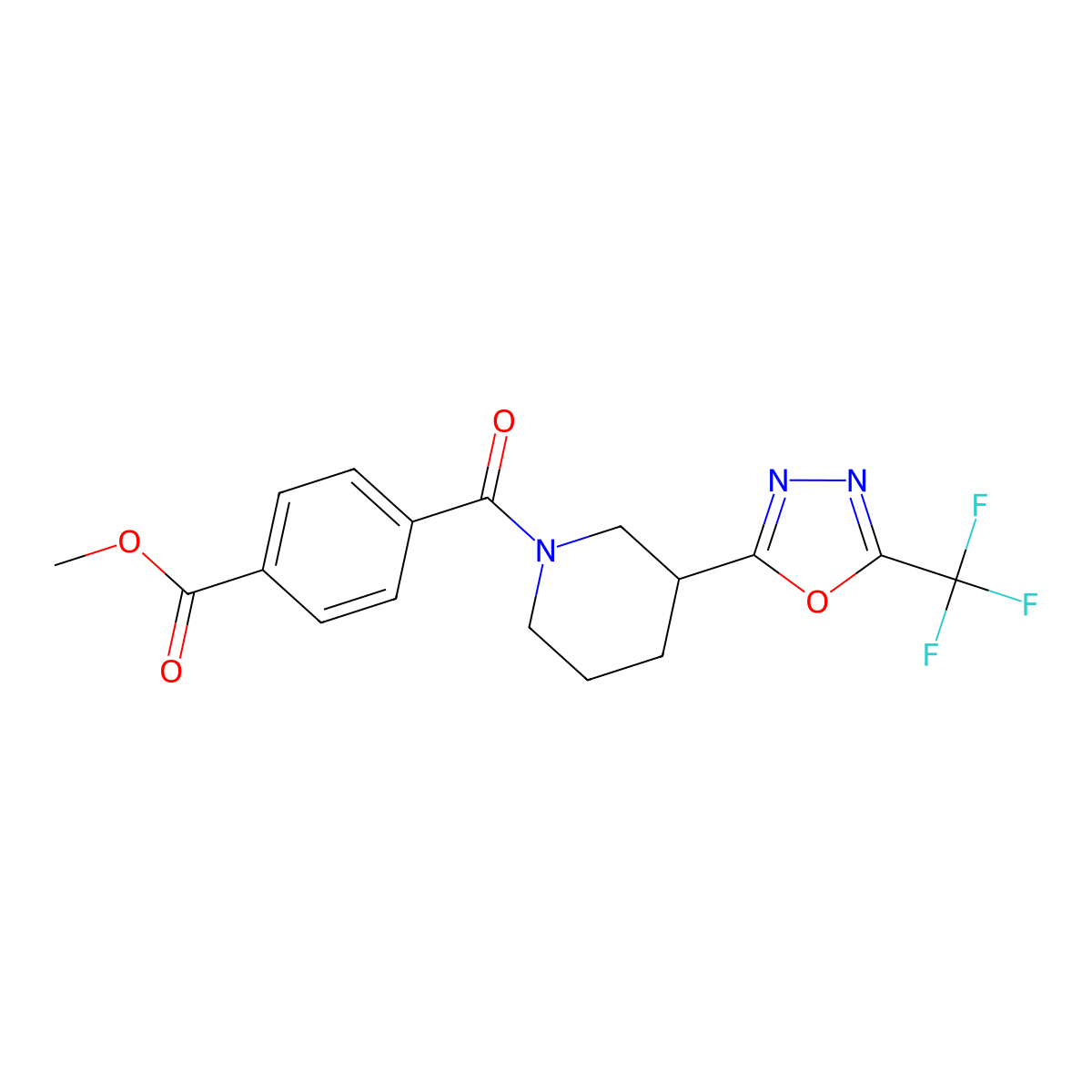 Methyl 4-{3-[5-(trifluoromethyl)-1,3,4-oxadiazol-2-yl]piperidine-1-carbonyl}benzoate molecular structure, CAS 1396680-41-3