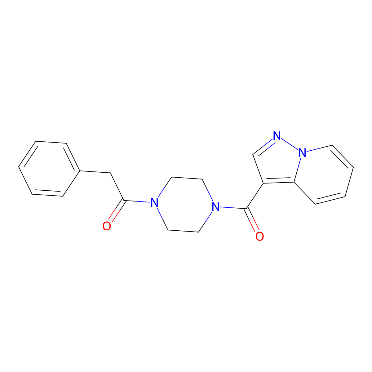 2-Phenyl-1-(4-(pyrazolo[1,5-a]pyridine-3-carbonyl)piperazin-1-yl)ethanone molecular structure, CAS 1396680-46-8