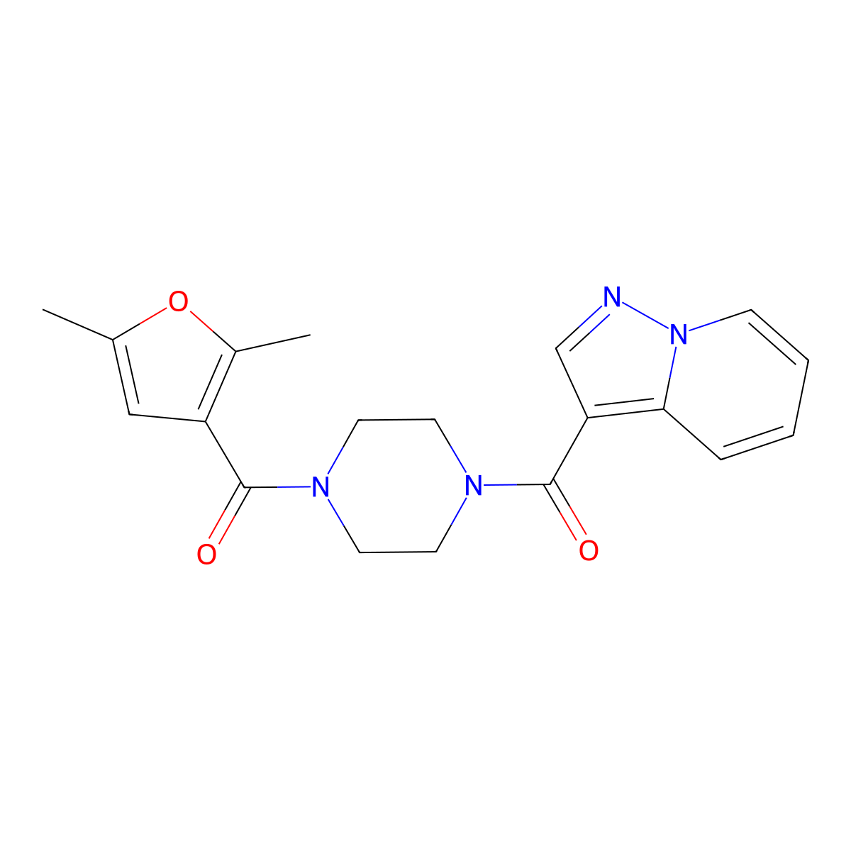 (4-(2,5-Dimethylfuran-3-carbonyl)piperazin-1-yl)(pyrazolo[1,5-a]pyridin-3-yl)methanone molecular structure, CAS 1396680-54-8