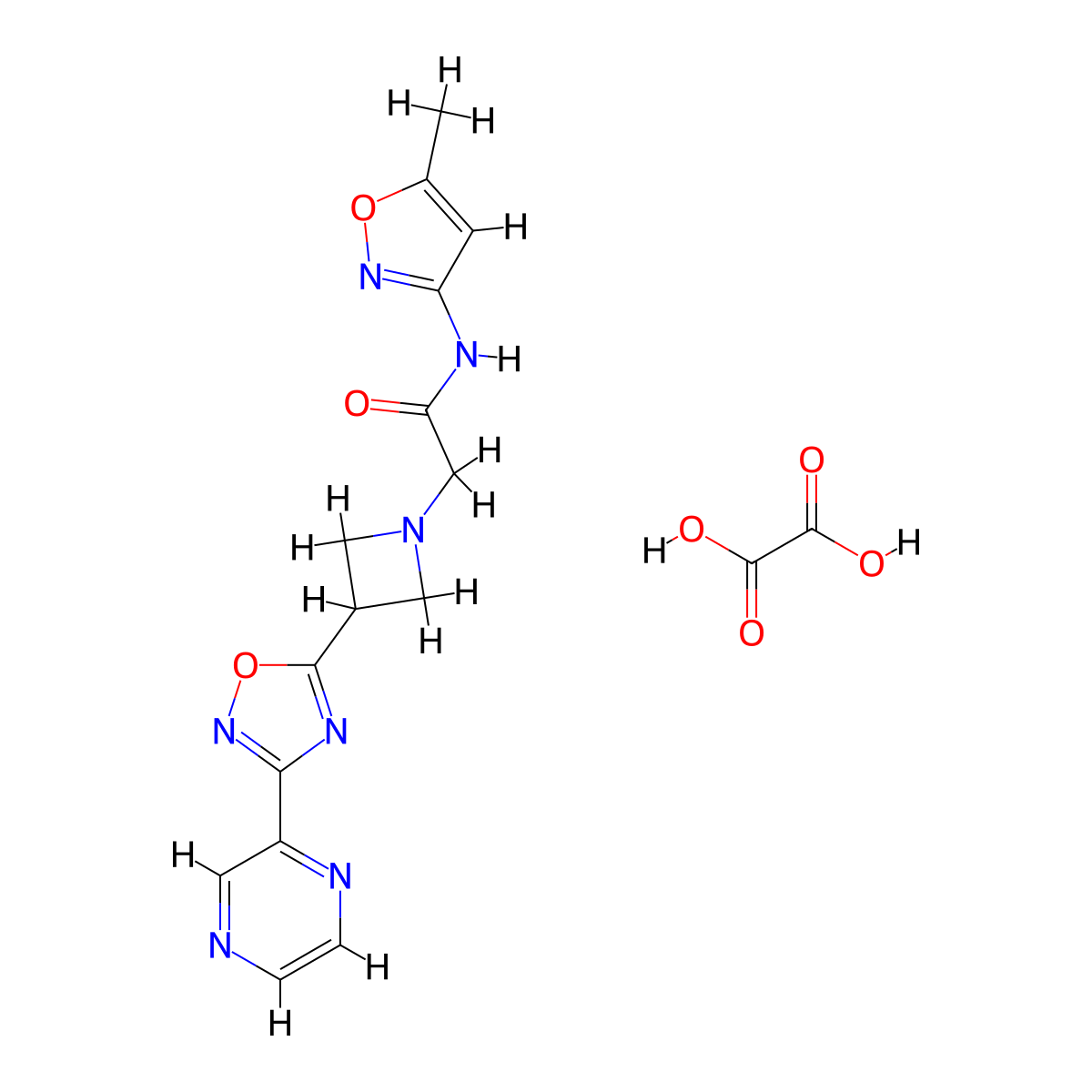 N-(5-methylisoxazol-3-yl)-2-(3-(3-(pyrazin-2-yl)-1,2,4-oxadiazol-5-yl)azetidin-1-yl)acetamide oxalate molecular structure, CAS 1396680-57-1