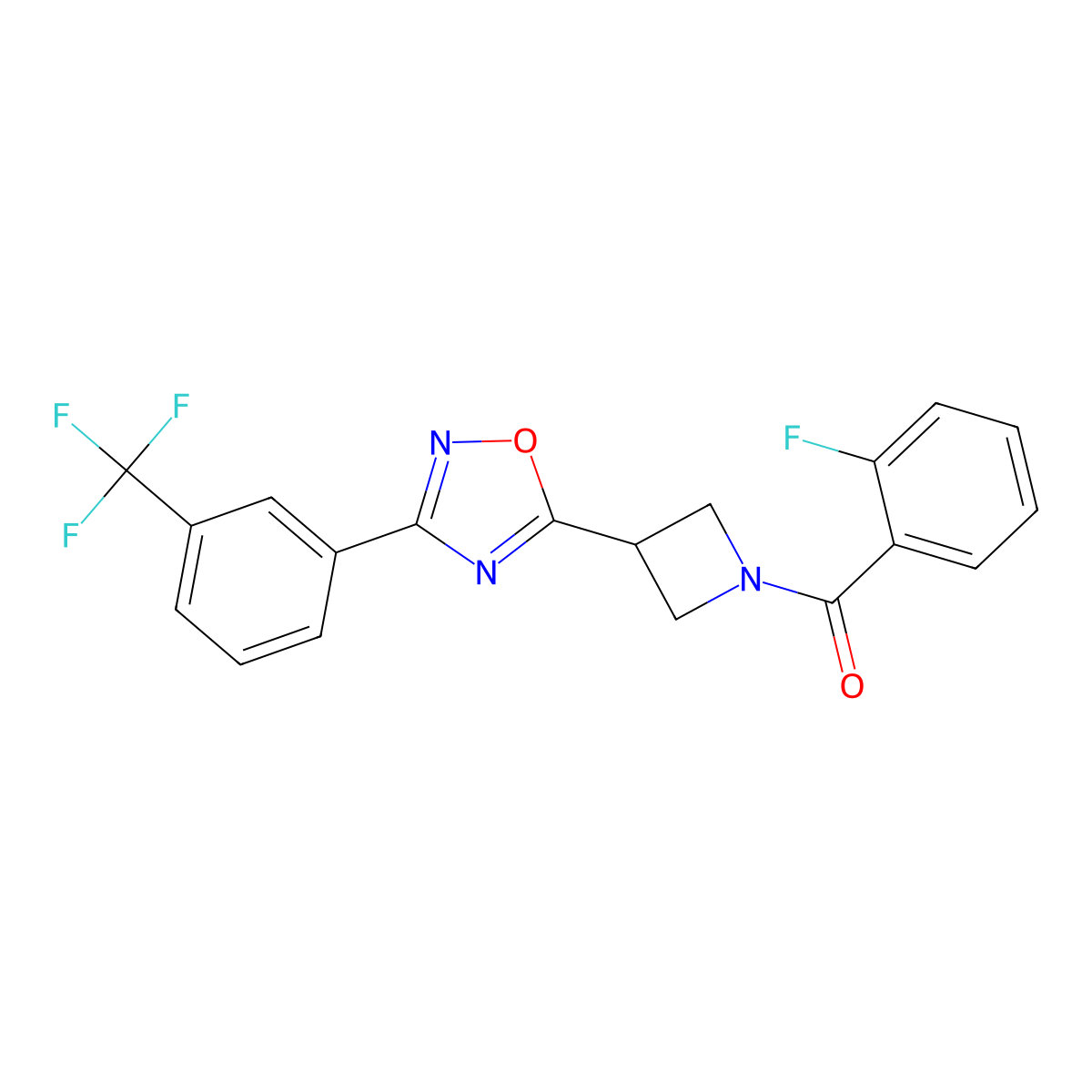 (2-Fluorophenyl)(3-(3-(3-(trifluoromethyl)phenyl)-1,2,4-oxadiazol-5-yl)azetidin-1-yl)methanone molecular structure, CAS 1396680-63-9