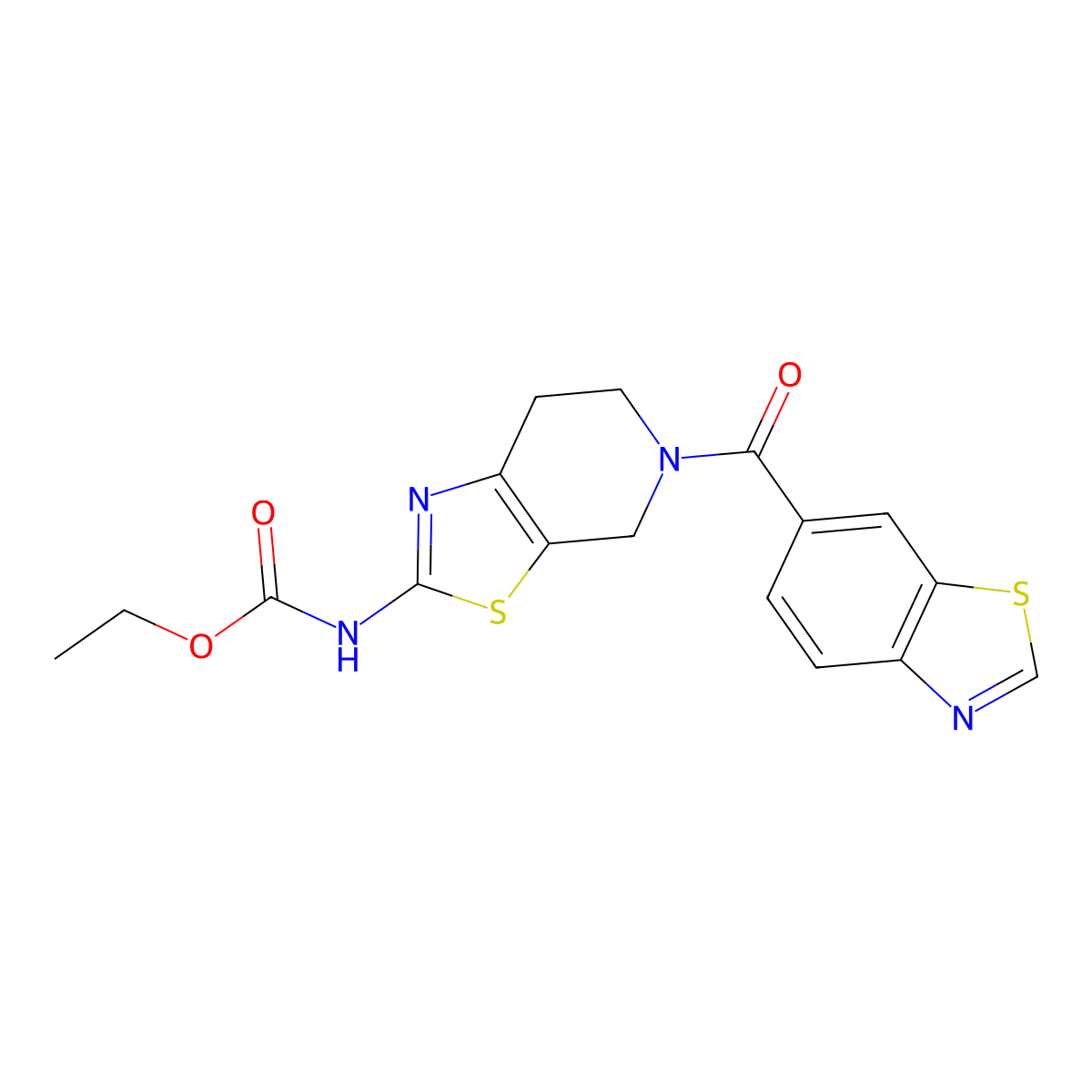 Ethyl (5-(benzo[d]thiazole-6-carbonyl)-4,5,6,7-tetrahydrothiazolo[5,4-c]pyridin-2-yl)carbamate molecular structure, CAS 1396680-64-0