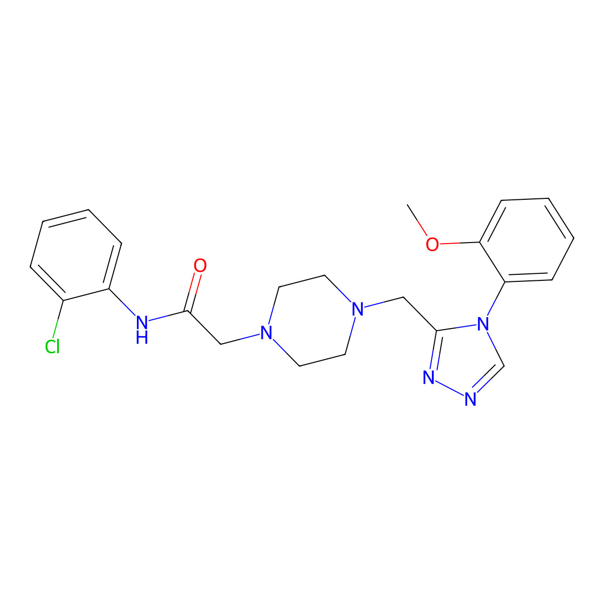 N-(2-chlorophenyl)-2-(4-((4-(2-methoxyphenyl)-4H-1,2,4-triazol-3-yl)methyl)piperazin-1-yl)acetamide molecular structure, CAS 1396680-69-5