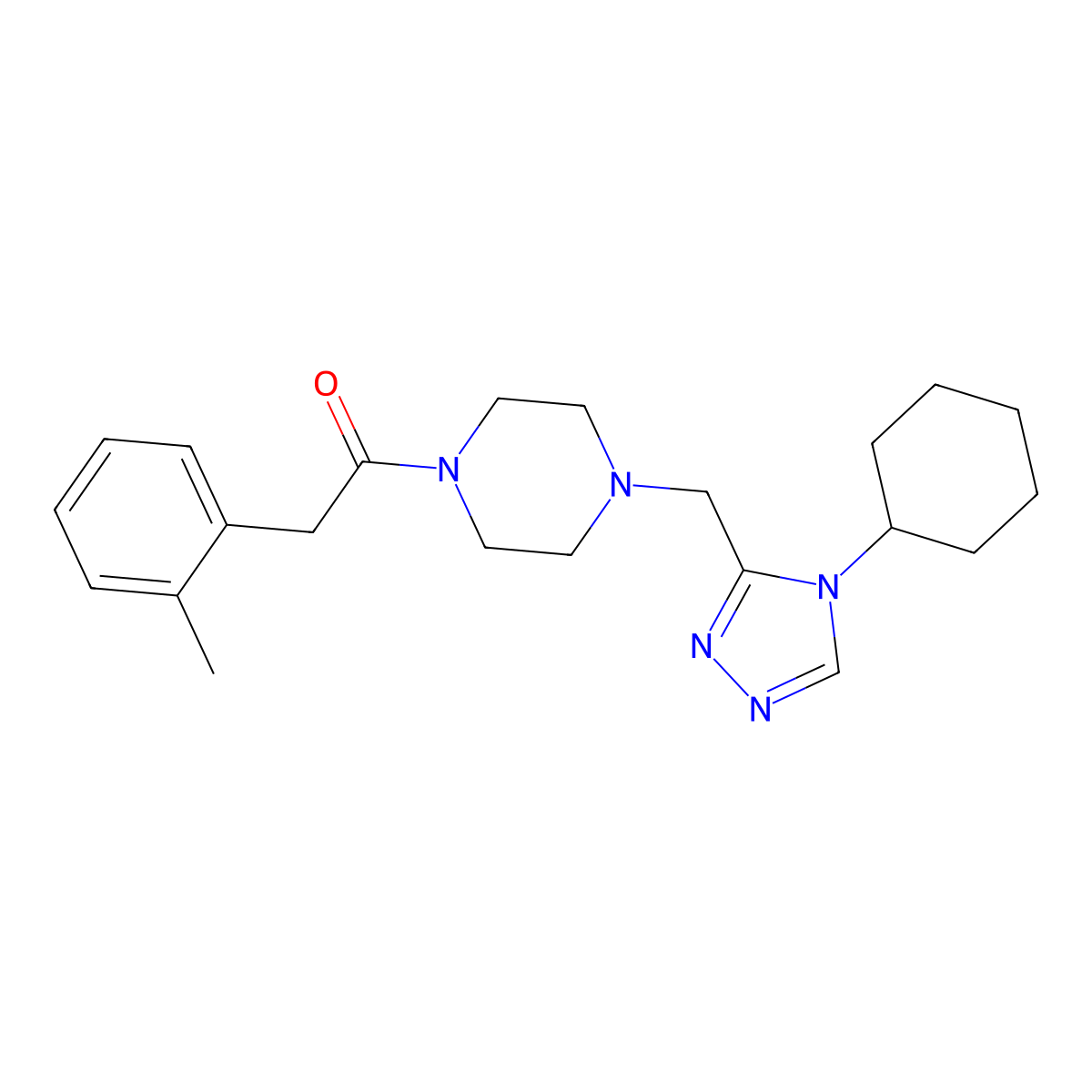 1-[(4-cyclohexyl-4H-1,2,4-triazol-3-yl)methyl]-4-[(2-methylphenyl)acetyl]piperazine molecular structure, CAS 1396680-75-3