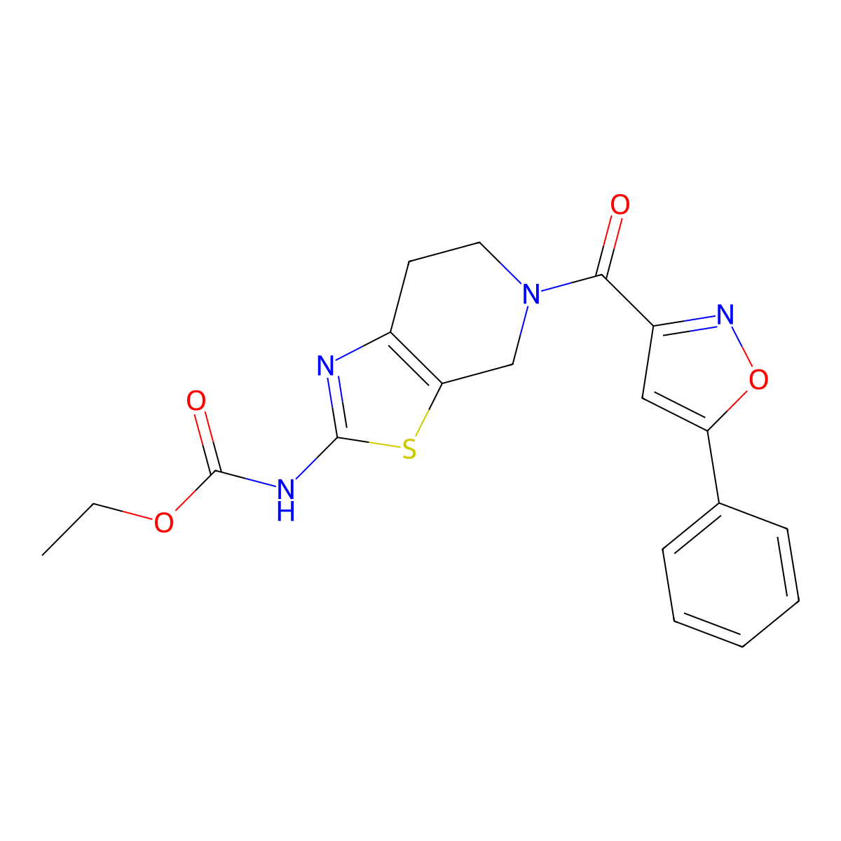 Ethyl (5-(5-phenylisoxazole-3-carbonyl)-4,5,6,7-tetrahydrothiazolo[5,4-c]pyridin-2-yl)carbamate molecular structure, CAS 1396680-76-4