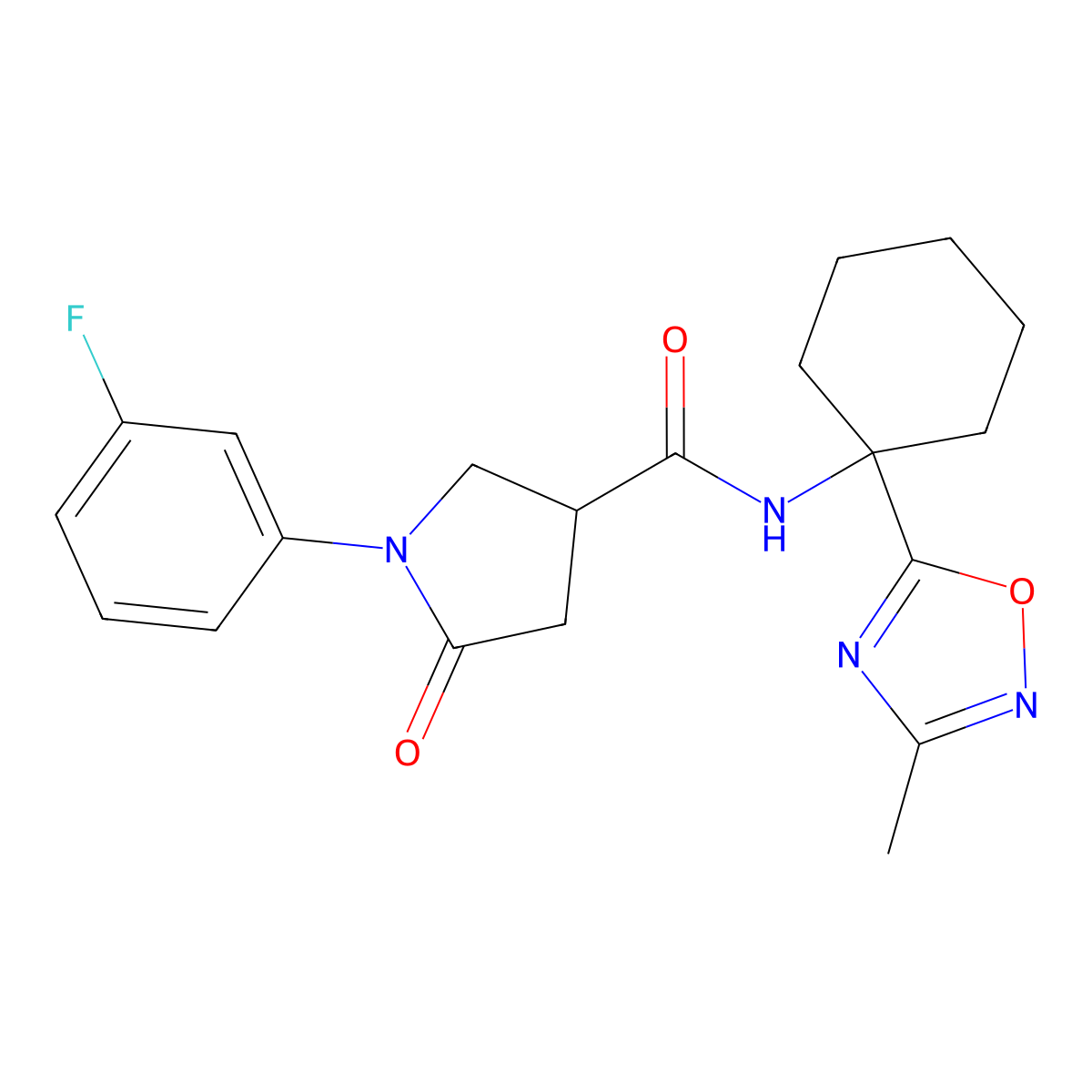 1-(3-fluorophenyl)-N-[1-(3-methyl-1,2,4-oxadiazol-5-yl)cyclohexyl]-5-oxopyrrolidine-3-carboxamide molecular structure, CAS 1396680-82-2