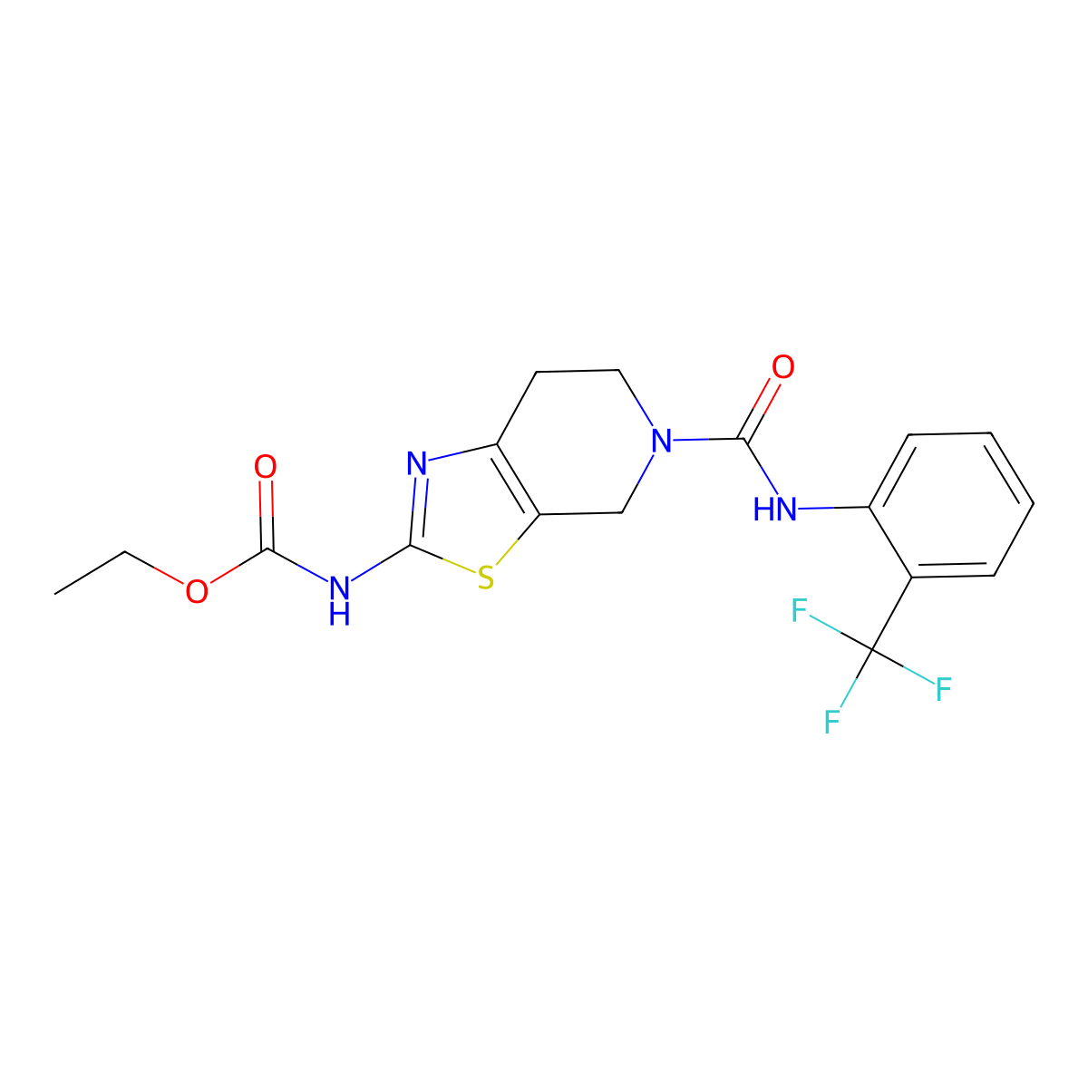 Ethyl (5-((2-(trifluoromethyl)phenyl)carbamoyl)-4,5,6,7-tetrahydrothiazolo[5,4-c]pyridin-2-yl)carbamate molecular structure, CAS 1396680-83-3