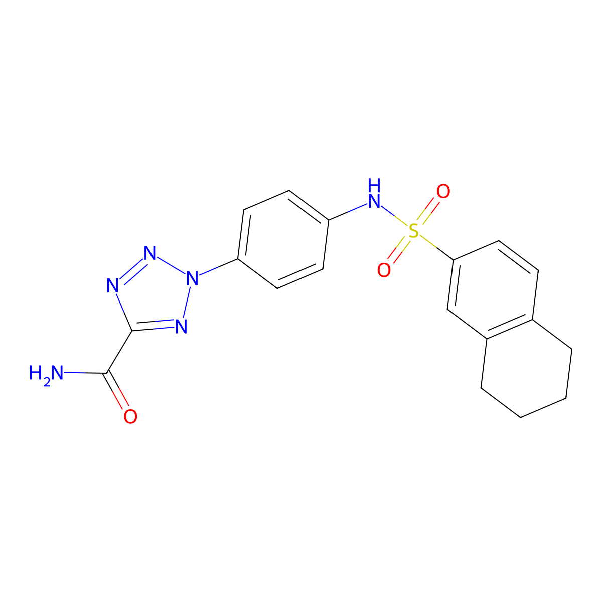 2-(4-(5,6,7,8-tetrahydronaphthalene-2-sulfonamido)phenyl)-2H-tetrazole-5-carboxamide molecular structure, CAS 1396680-86-6