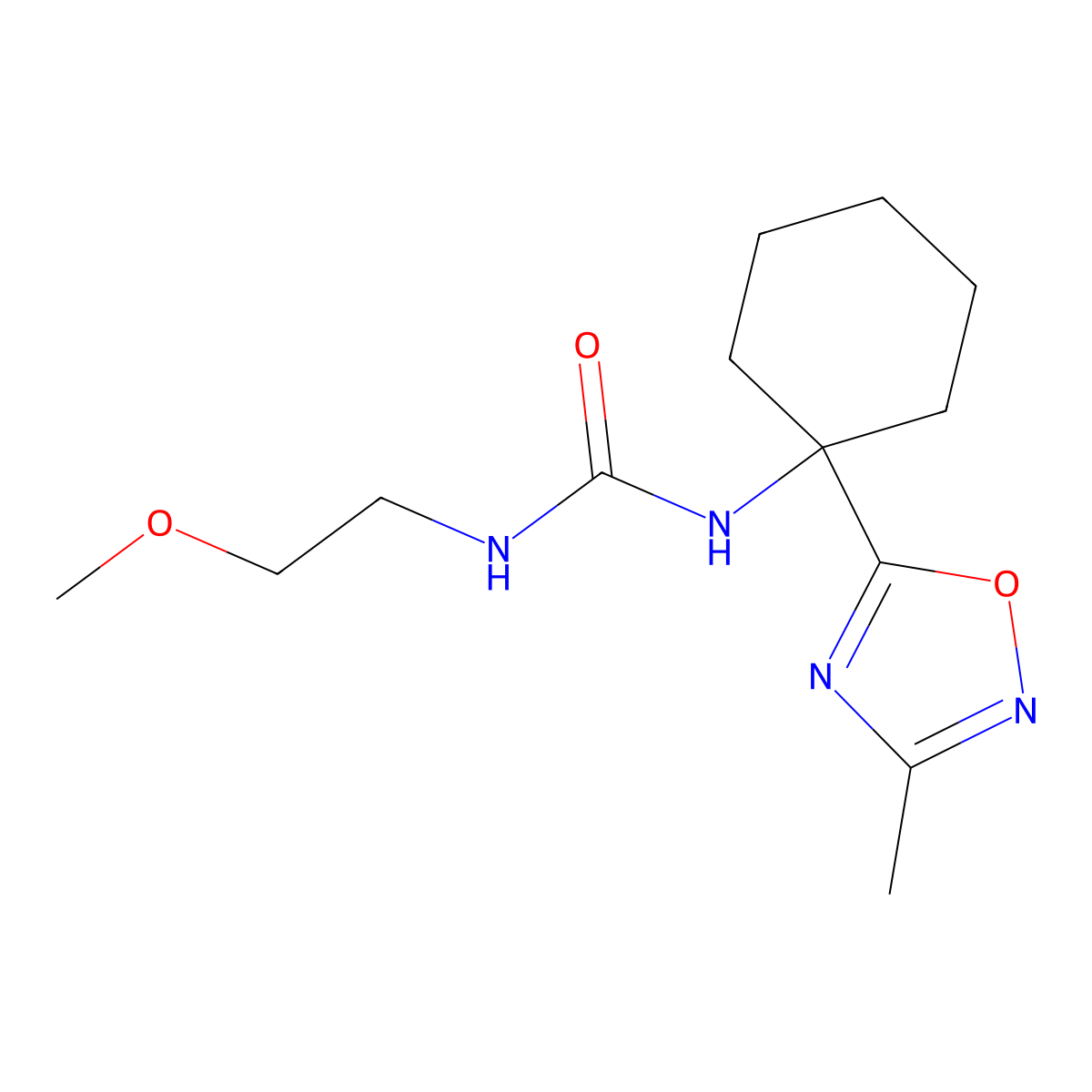 1-(2-Methoxyethyl)-3-(1-(3-methyl-1,2,4-oxadiazol-5-yl)cyclohexyl)urea molecular structure, CAS 1396680-89-9