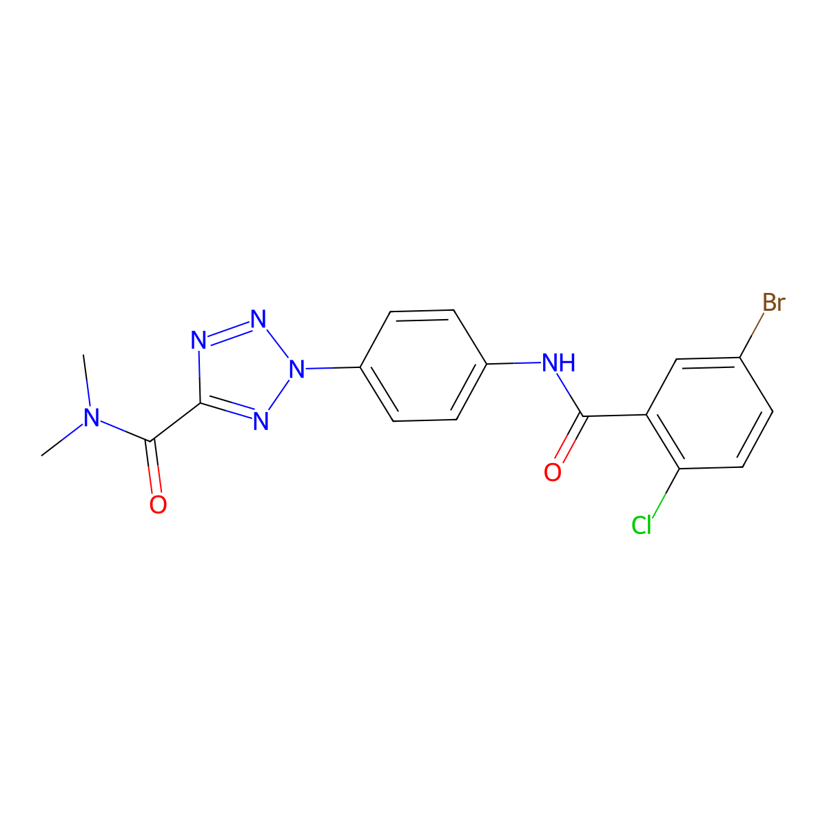 2-(4-(5-bromo-2-chlorobenzamido)phenyl)-N,N-dimethyl-2H-tetrazole-5-carboxamide molecular structure, CAS 1396680-97-9