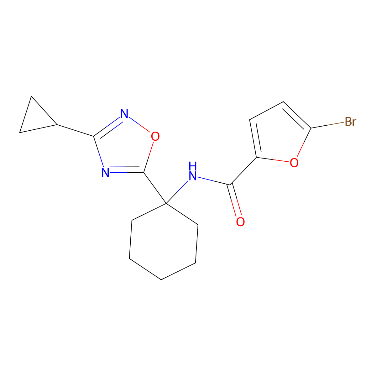 5-bromo-N-[1-(3-cyclopropyl-1,2,4-oxadiazol-5-yl)cyclohexyl]-2-furamide molecular structure, CAS 1396680-99-1