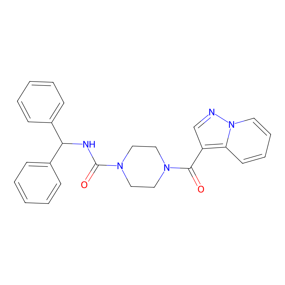 N-benzhydryl-4-(pyrazolo[1,5-a]pyridine-3-carbonyl)piperazine-1-carboxamide molecular structure, CAS 1396681-02-9