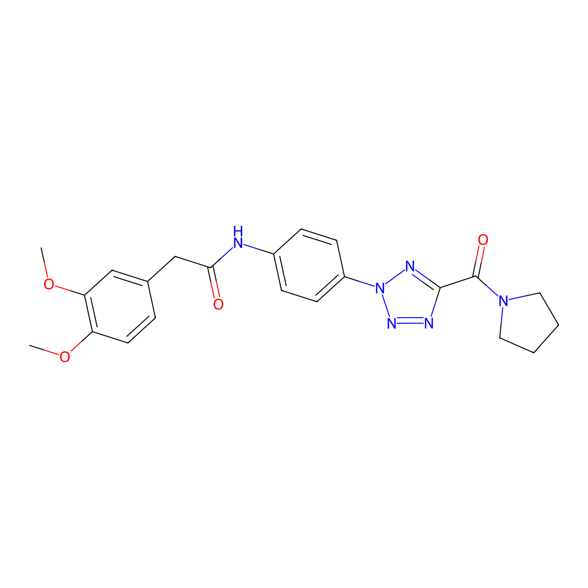 2-(3,4-dimethoxyphenyl)-N-(4-(5-(pyrrolidine-1-carbonyl)-2H-tetrazol-2-yl)phenyl)acetamide molecular structure, CAS 1396681-03-0