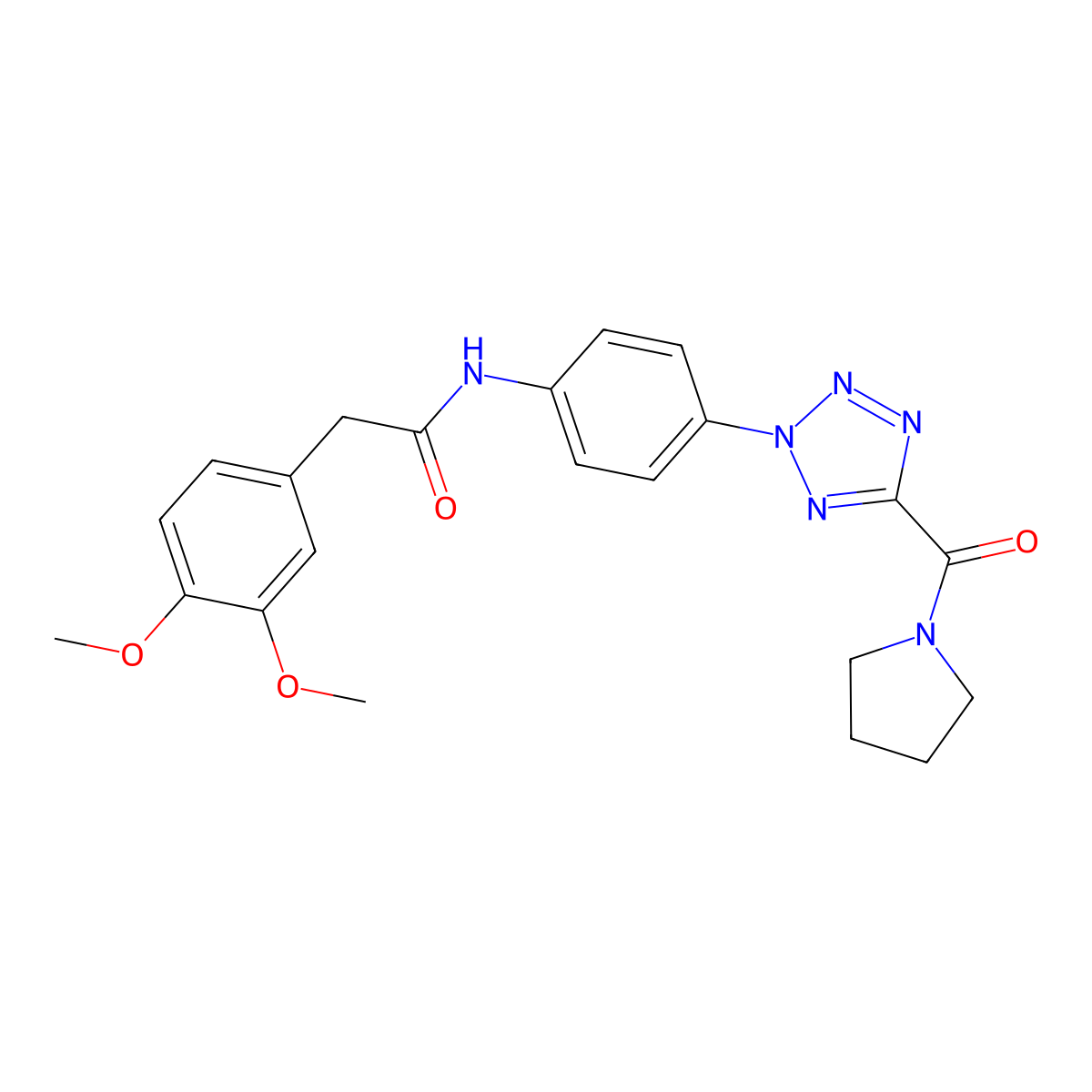 2-(3,4-dimethoxyphenyl)-N-(4-(5-(pyrrolidine-1-carbonyl)-2H-tetrazol-2-yl)phenyl)acetamide molecular structure, CAS 1396681-03-0