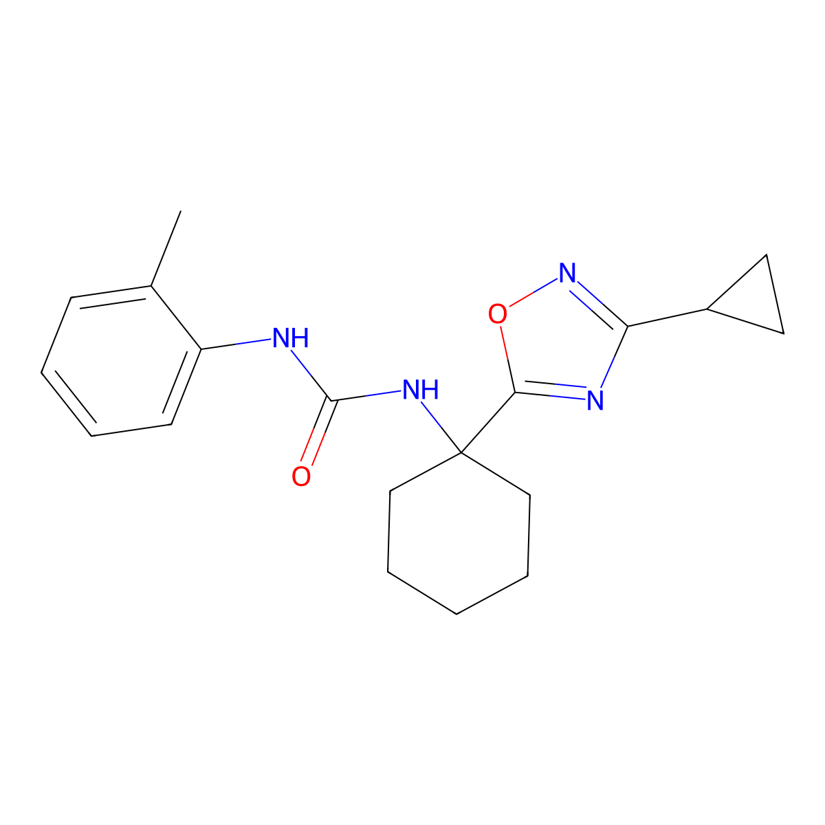 N-[1-(3-cyclopropyl-1,2,4-oxadiazol-5-yl)cyclohexyl]-N'-(2-methylphenyl)urea molecular structure, CAS 1396681-04-1