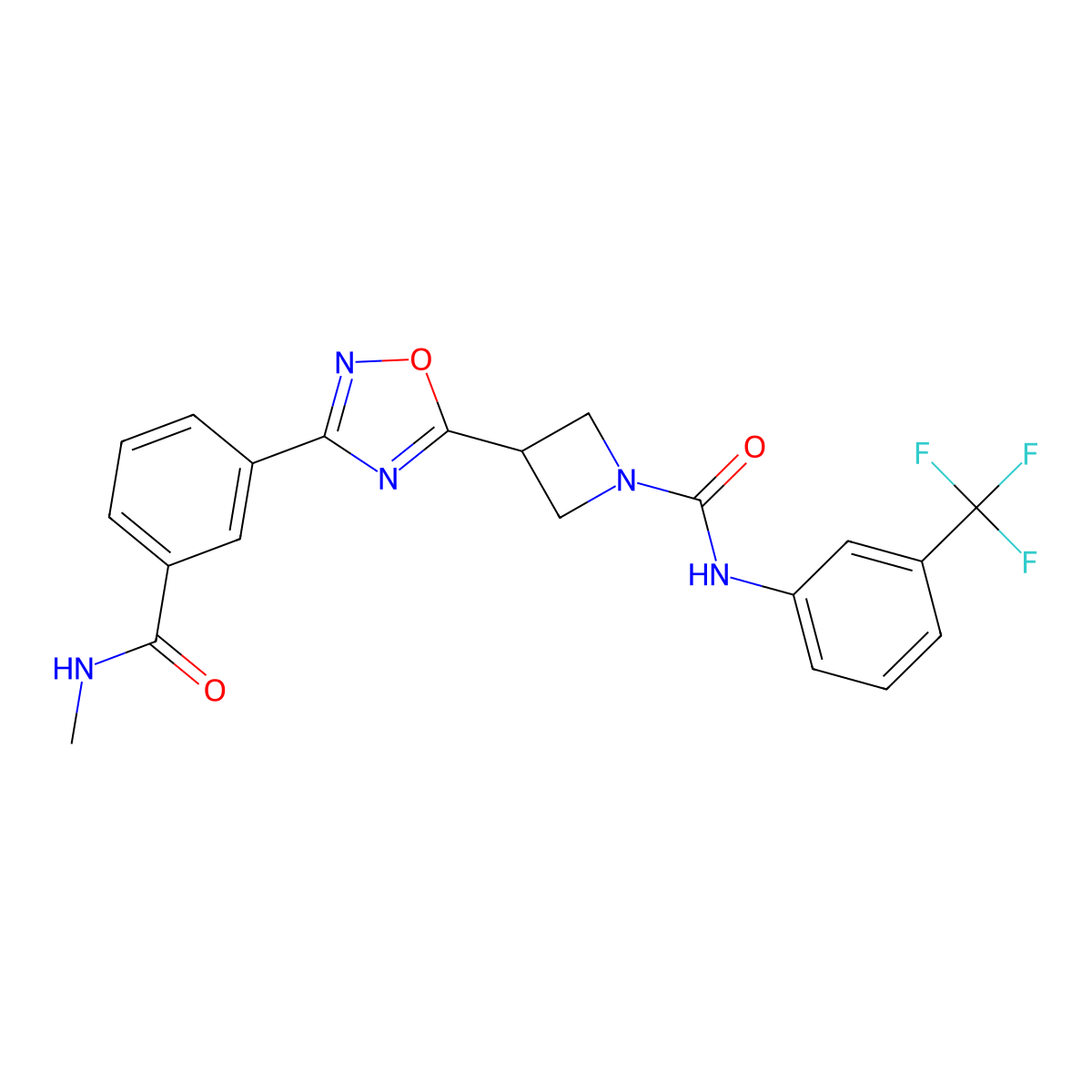 3-(3-(3-(methylcarbamoyl)phenyl)-1,2,4-oxadiazol-5-yl)-N-(3-(trifluoromethyl)phenyl)azetidine-1-carboxamide molecular structure, CAS 1396681-06-3