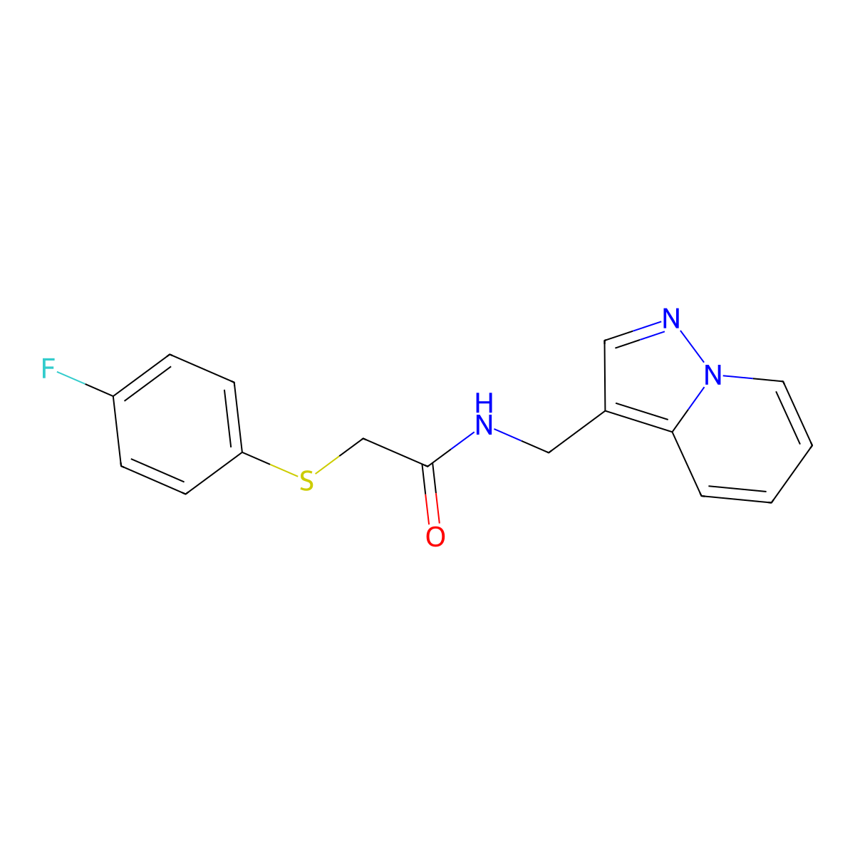 2-((4-fluorophenyl)thio)-N-(pyrazolo[1,5-a]pyridin-3-ylmethyl)acetamide molecular structure, CAS 1396681-07-4