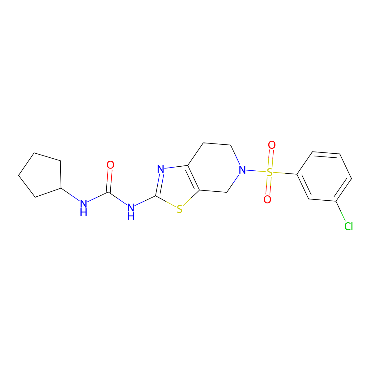 1-(5-((3-Chlorophenyl)sulfonyl)-4,5,6,7-tetrahydrothiazolo[5,4-c]pyridin-2-yl)-3-cyclopentylurea molecular structure, CAS 1396681-08-5