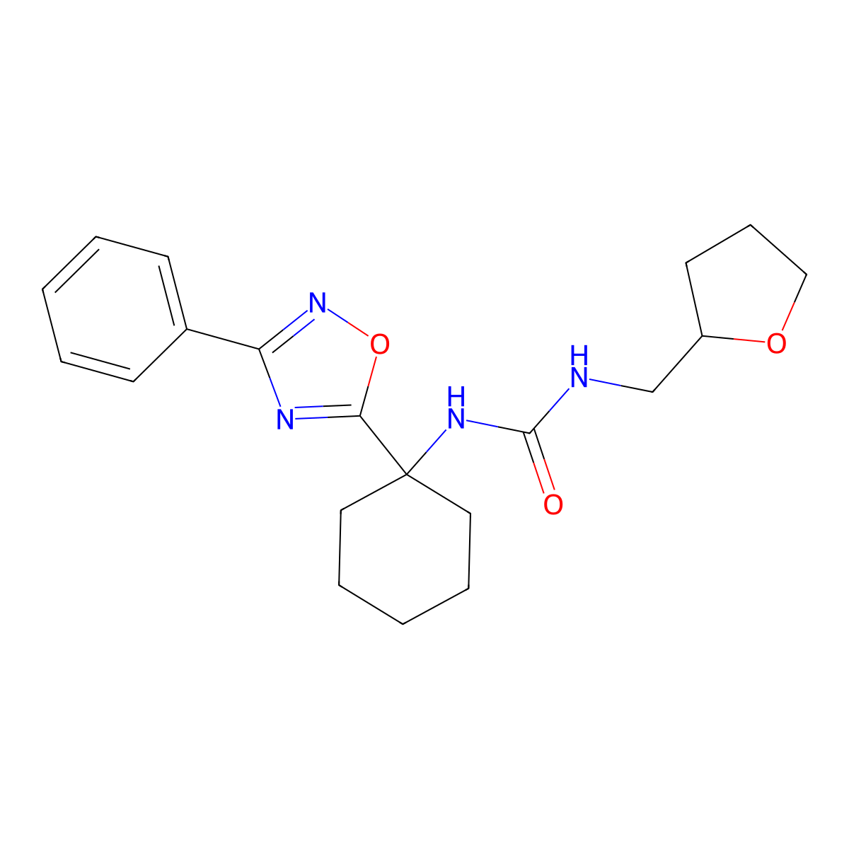 N-[1-(3-phenyl-1,2,4-oxadiazol-5-yl)cyclohexyl]-N'-(tetrahydrofuran-2-ylmethyl)urea molecular structure, CAS 1396681-14-3