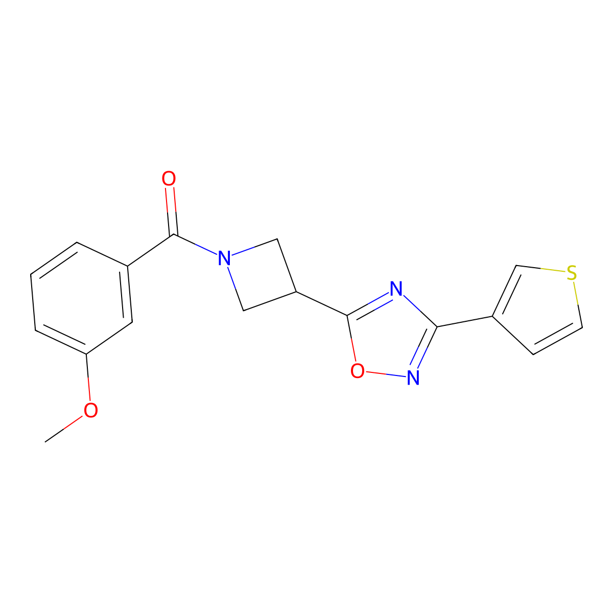 (3-Methoxyphenyl)(3-(3-(thiophen-3-yl)-1,2,4-oxadiazol-5-yl)azetidin-1-yl)methanone molecular structure, CAS 1396682-35-1