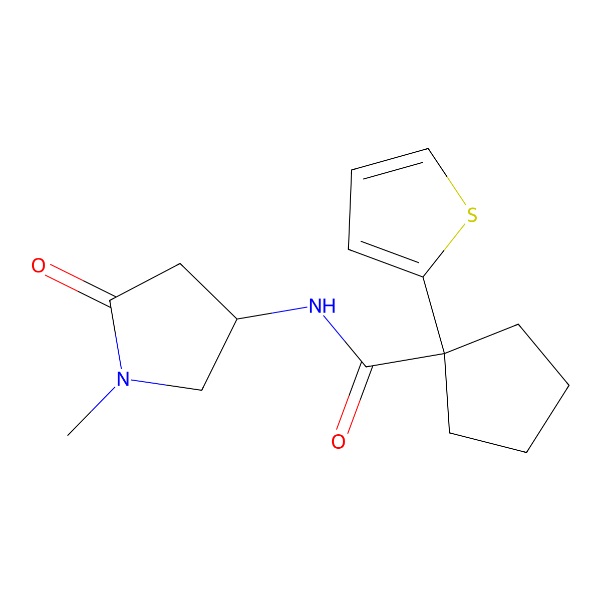 N-(1-methyl-5-oxopyrrolidin-3-yl)-1-(thiophen-2-yl)cyclopentanecarboxamide molecular structure, CAS 1396682-38-4