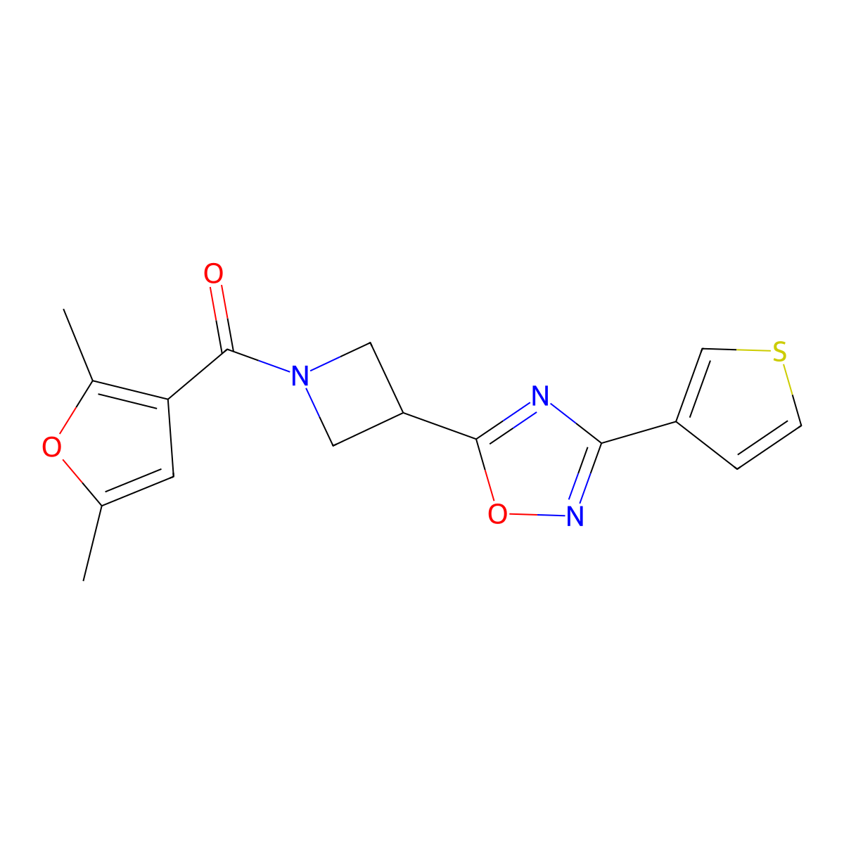 (2,5-Dimethylfuran-3-yl)(3-(3-(thiophen-3-yl)-1,2,4-oxadiazol-5-yl)azetidin-1-yl)methanone molecular structure, CAS 1396682-43-1