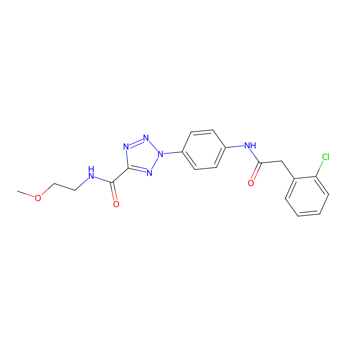 2-(4-(2-(2-chlorophenyl)acetamido)phenyl)-N-(2-methoxyethyl)-2H-tetrazole-5-carboxamide molecular structure, CAS 1396682-46-4