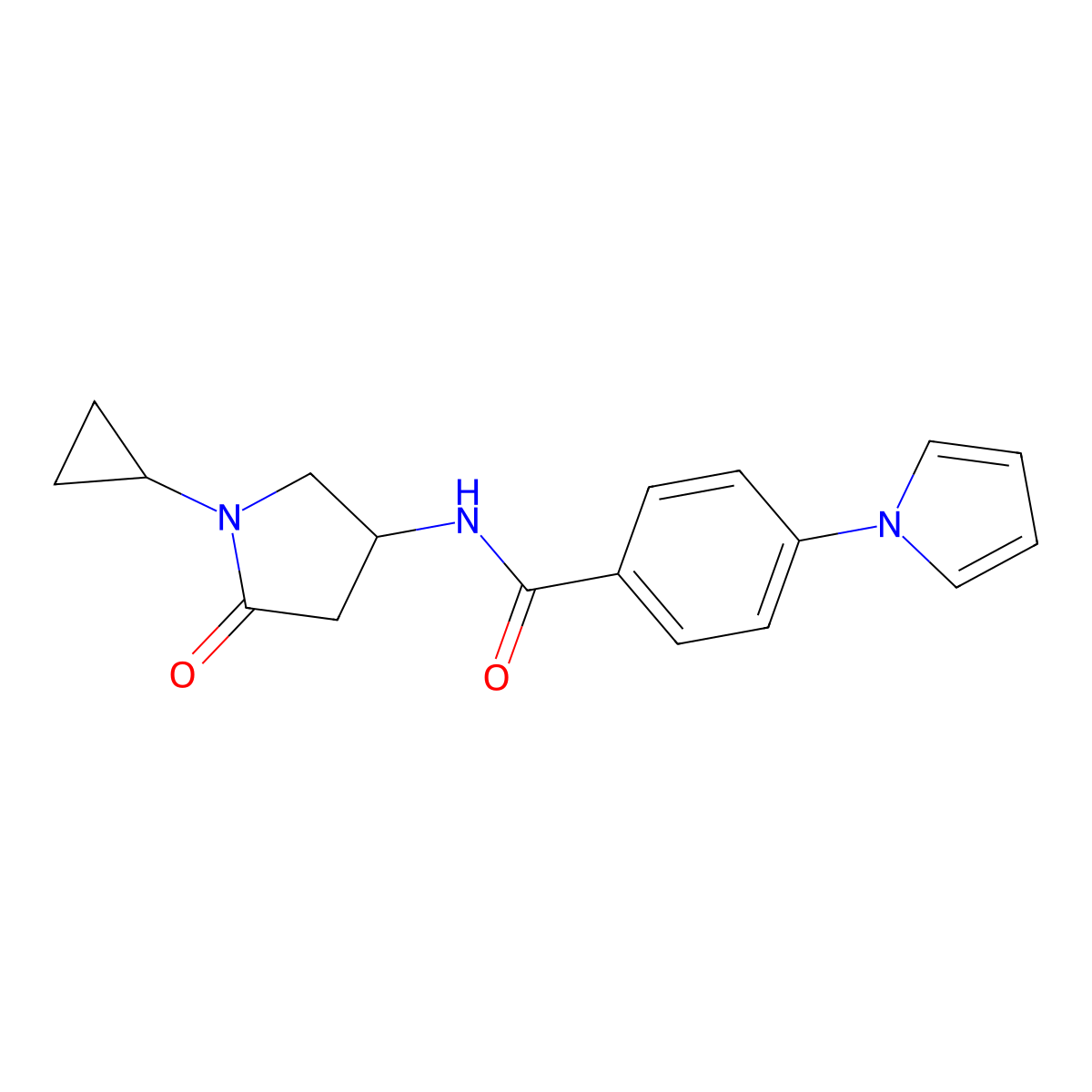 N-(1-cyclopropyl-5-oxopyrrolidin-3-yl)-4-(1H-pyrrol-1-yl)benzamide molecular structure, CAS 1396682-47-5