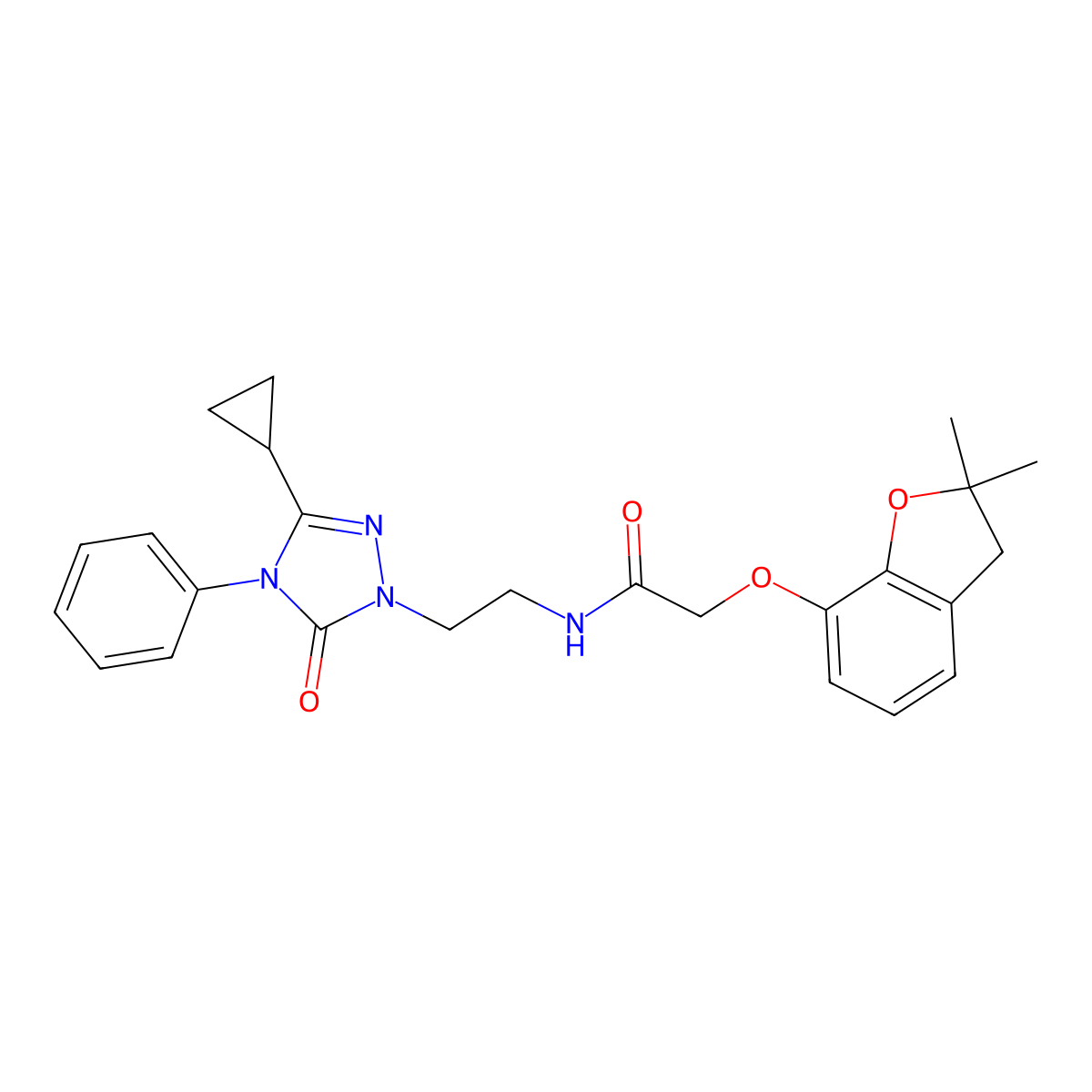 N-(2-(3-cyclopropyl-5-oxo-4-phenyl-4,5-dihydro-1H-1,2,4-triazol-1-yl)ethyl)-2-((2,2-dimethyl-2,3-dihydrobenzofuran-7-yl)oxy)acetamide molecular structure, CAS 1396682-49-7