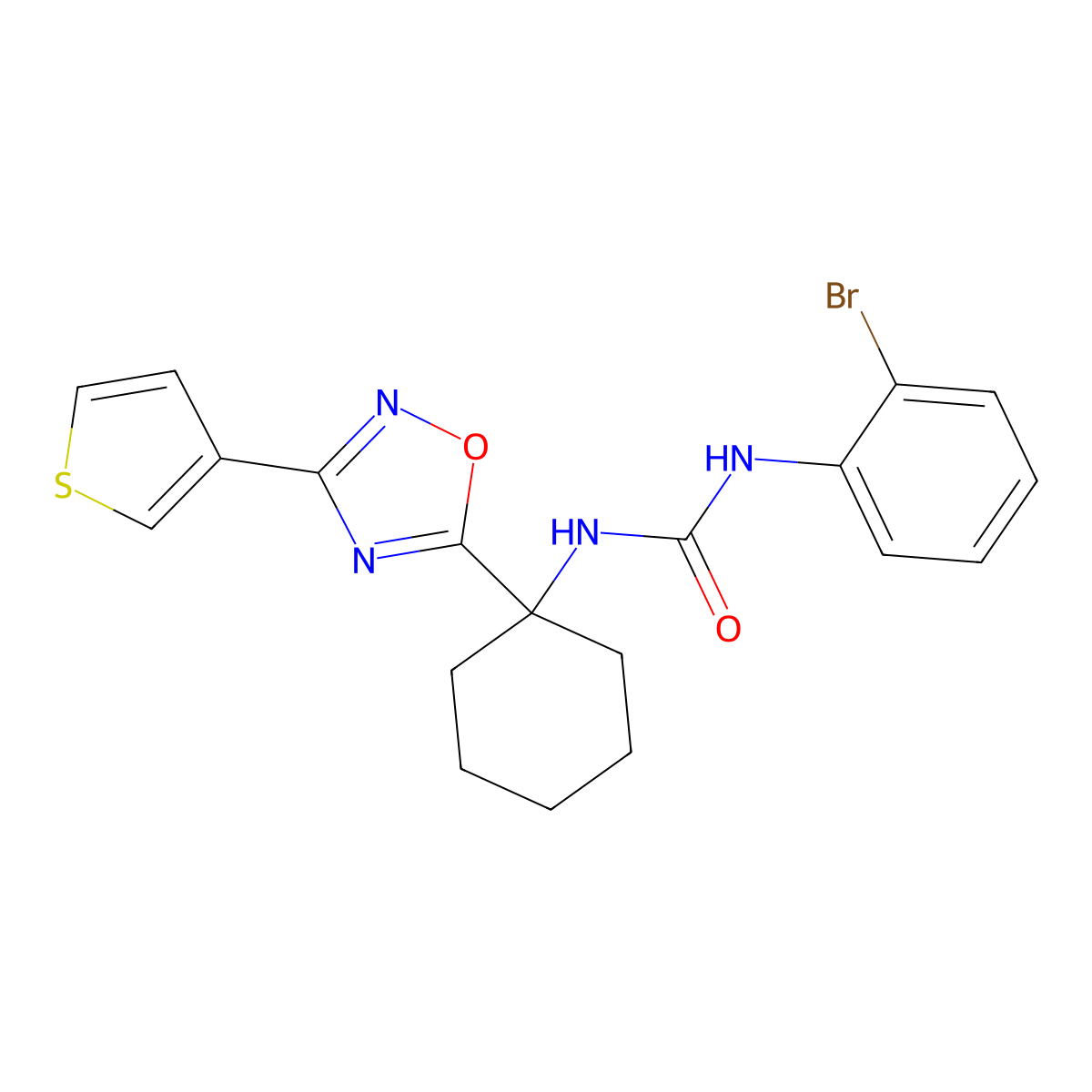 1-(2-Bromophenyl)-3-(1-(3-(thiophen-3-yl)-1,2,4-oxadiazol-5-yl)cyclohexyl)urea molecular structure, CAS 1396682-50-0