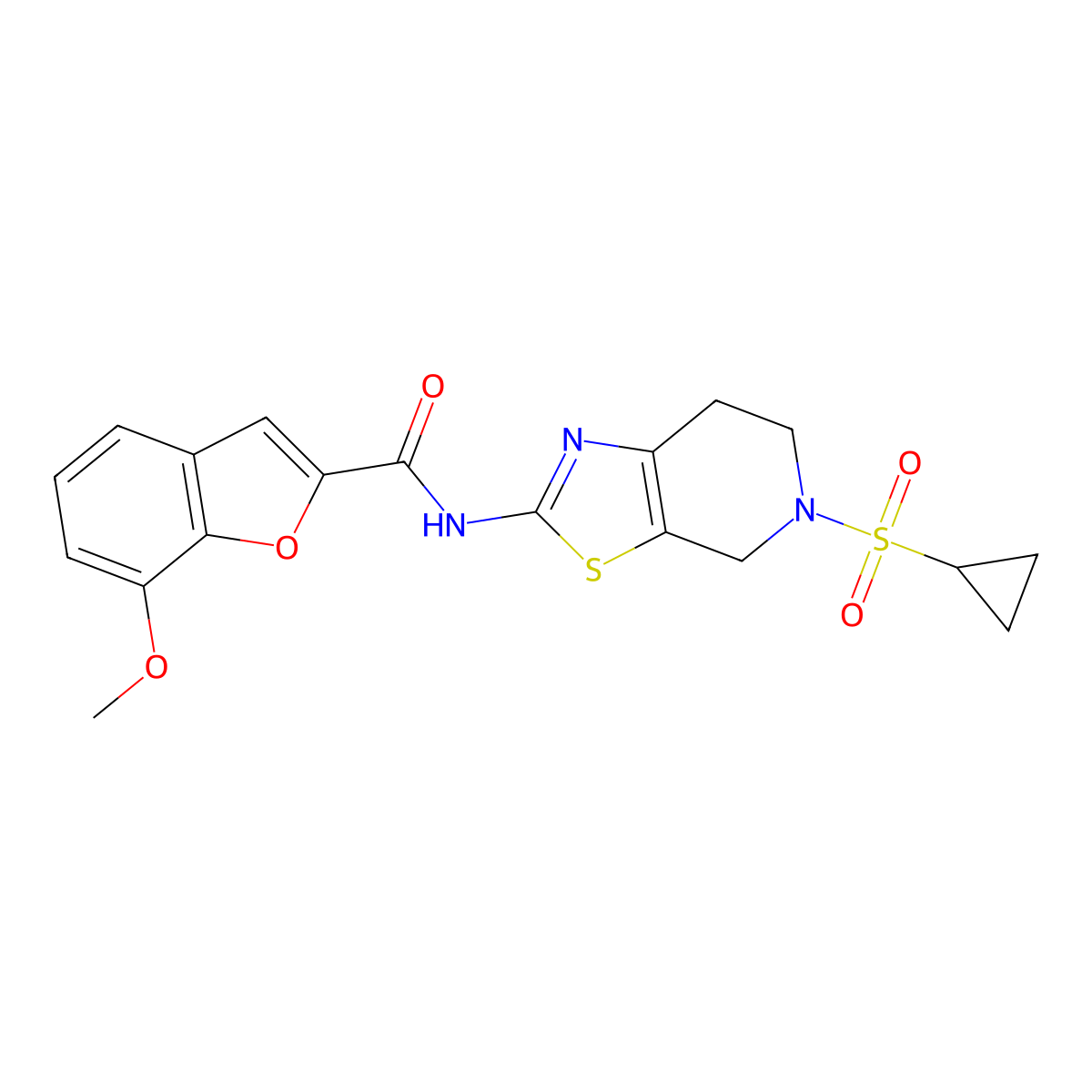 N-(5-(cyclopropylsulfonyl)-4,5,6,7-tetrahydrothiazolo[5,4-c]pyridin-2-yl)-7-methoxybenzofuran-2-carboxamide molecular structure, CAS 1396682-51-1