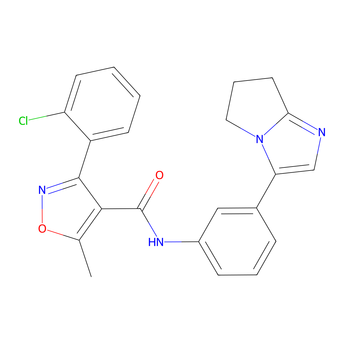 3-(2-chlorophenyl)-N-(3-(6,7-dihydro-5H-pyrrolo[1,2-a]imidazol-3-yl)phenyl)-5-methylisoxazole-4-carboxamide molecular structure, CAS 1396682-53-3
