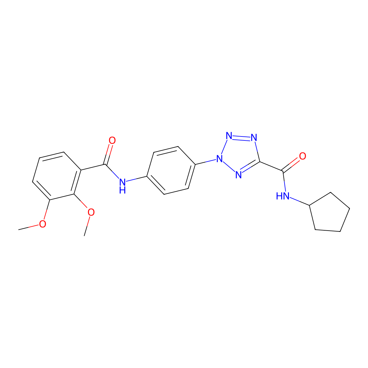 N-cyclopentyl-2-(4-(2,3-dimethoxybenzamido)phenyl)-2H-tetrazole-5-carboxamide molecular structure, CAS 1396682-54-4