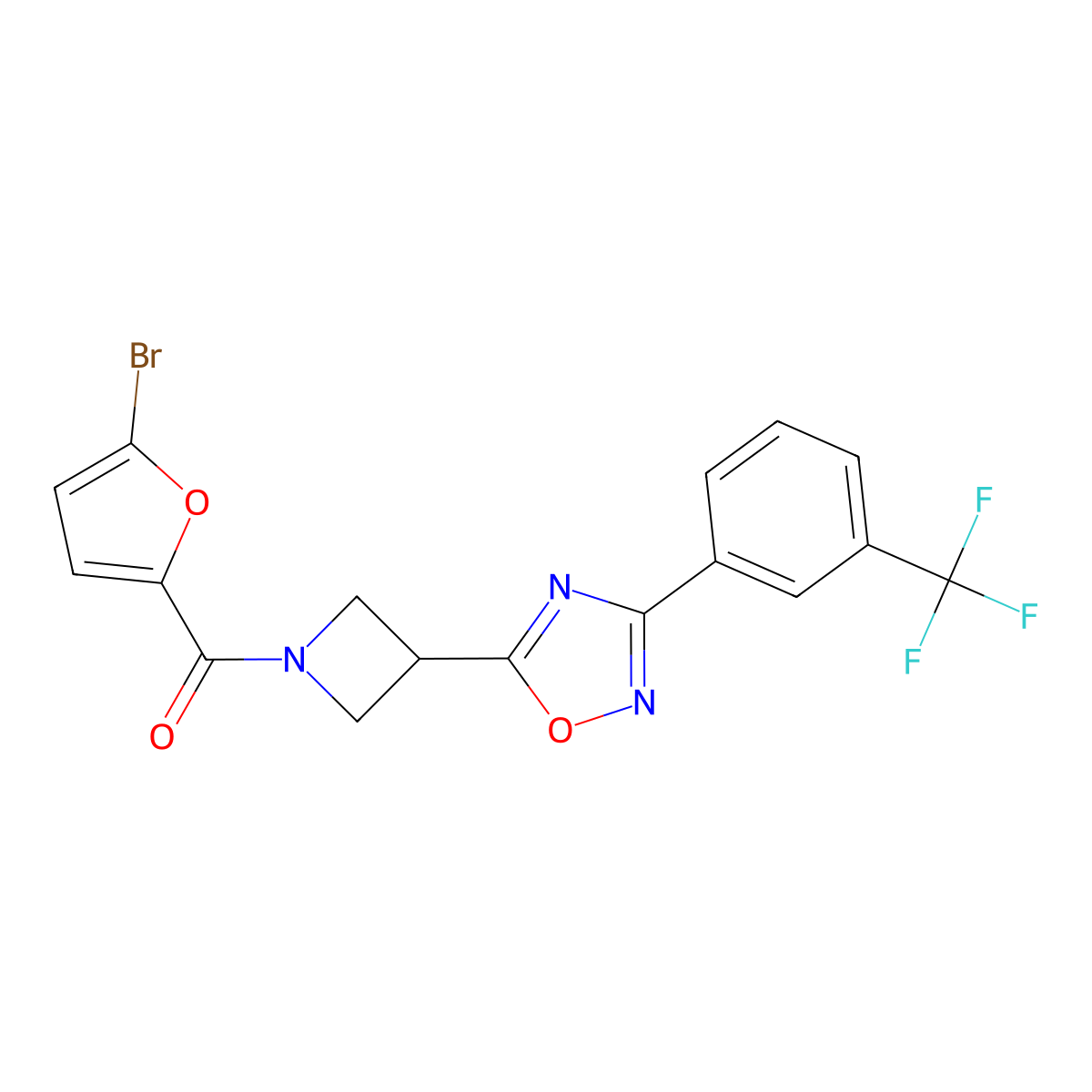 (5-Bromofuran-2-yl)(3-(3-(3-(trifluoromethyl)phenyl)-1,2,4-oxadiazol-5-yl)azetidin-1-yl)methanone molecular structure, CAS 1396682-55-5