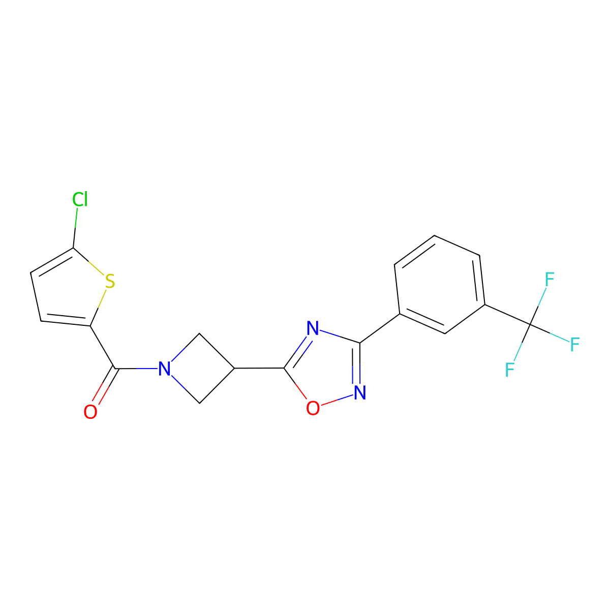(5-Chlorothiophen-2-yl)(3-(3-(3-(trifluoromethyl)phenyl)-1,2,4-oxadiazol-5-yl)azetidin-1-yl)methanone molecular structure, CAS 1396682-61-3