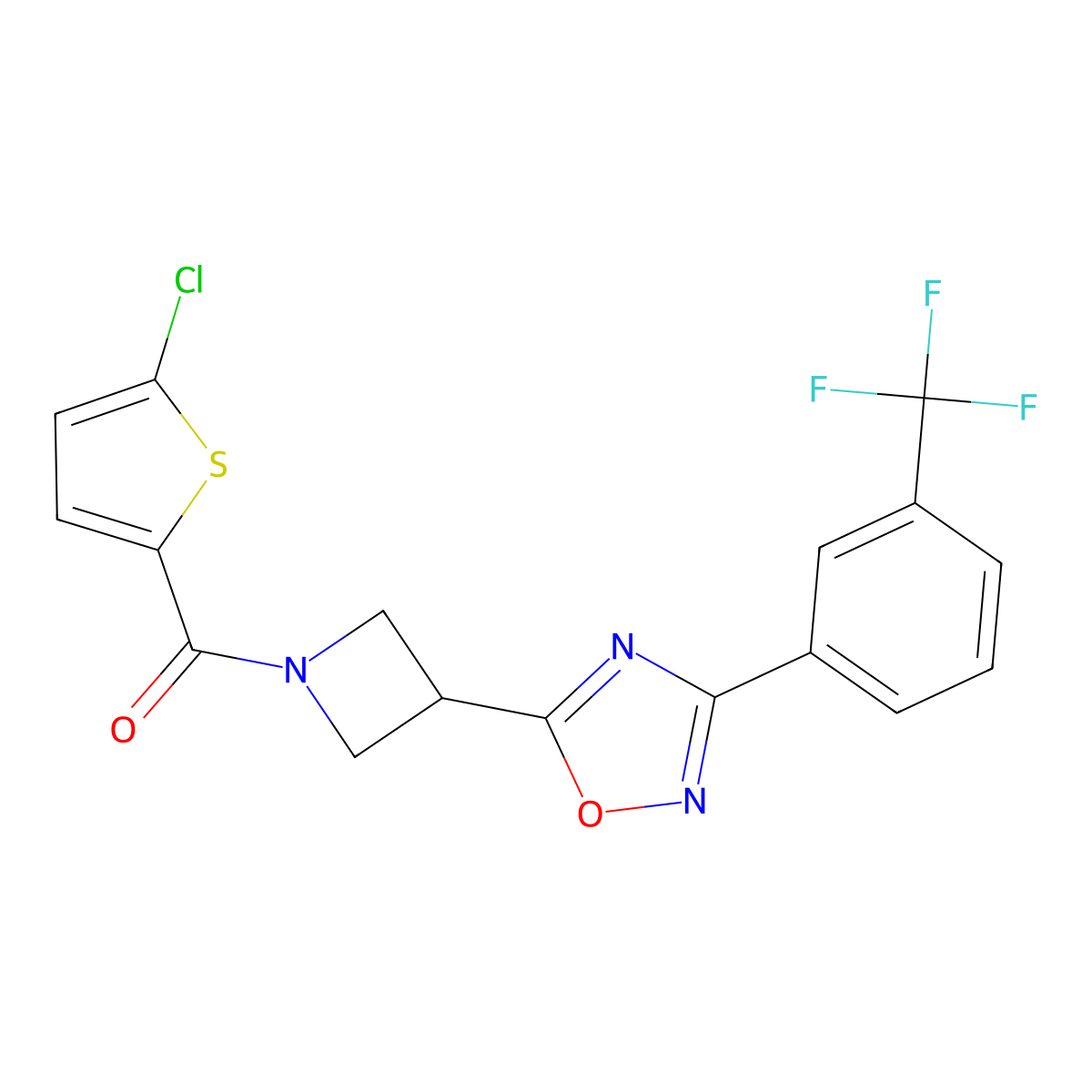 (5-Chlorothiophen-2-yl)(3-(3-(3-(trifluoromethyl)phenyl)-1,2,4-oxadiazol-5-yl)azetidin-1-yl)methanone molecular structure, CAS 1396682-61-3