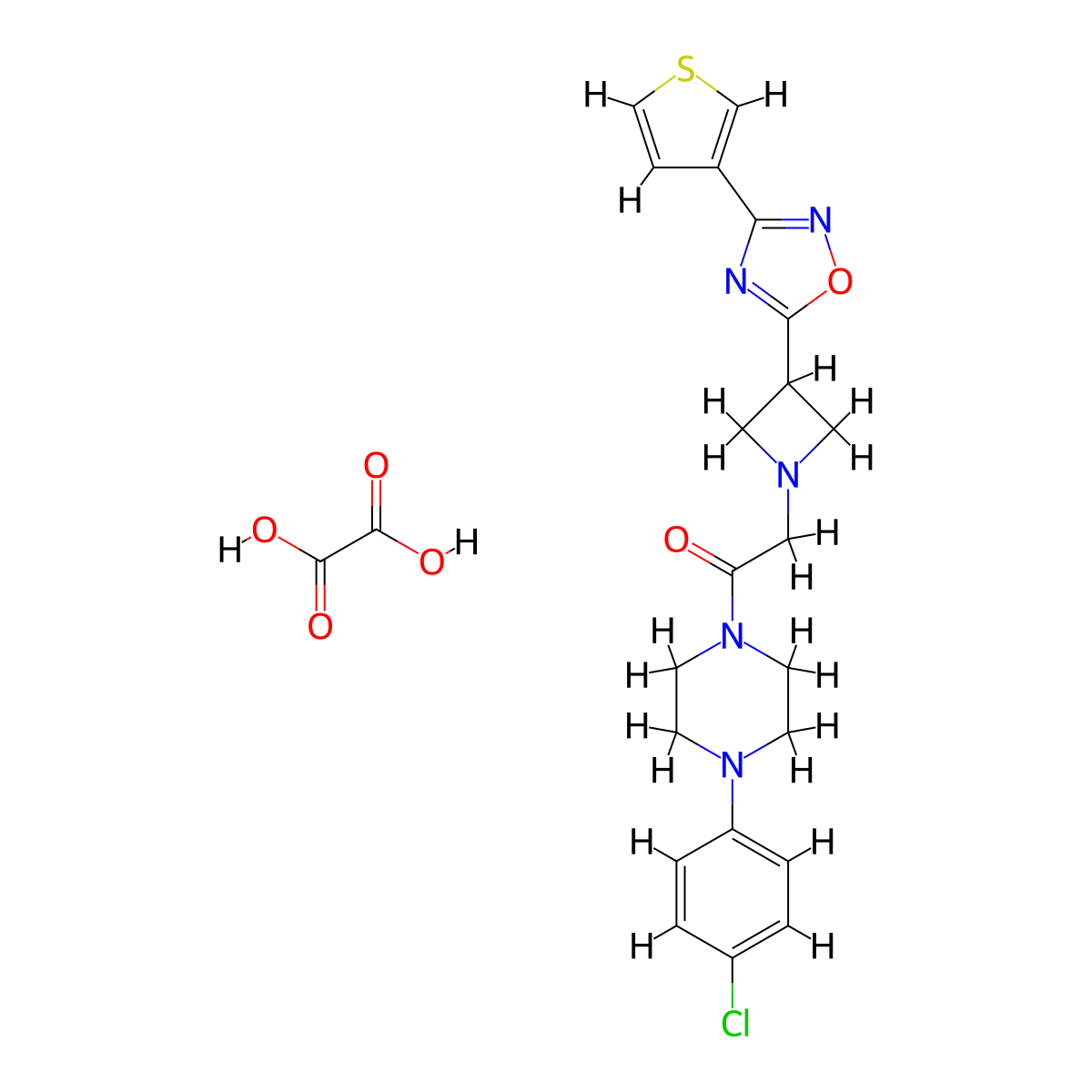 1-(4-(4-Chlorophenyl)piperazin-1-yl)-2-(3-(3-(thiophen-3-yl)-1,2,4-oxadiazol-5-yl)azetidin-1-yl)ethanone oxalate molecular structure, CAS 1396682-64-6