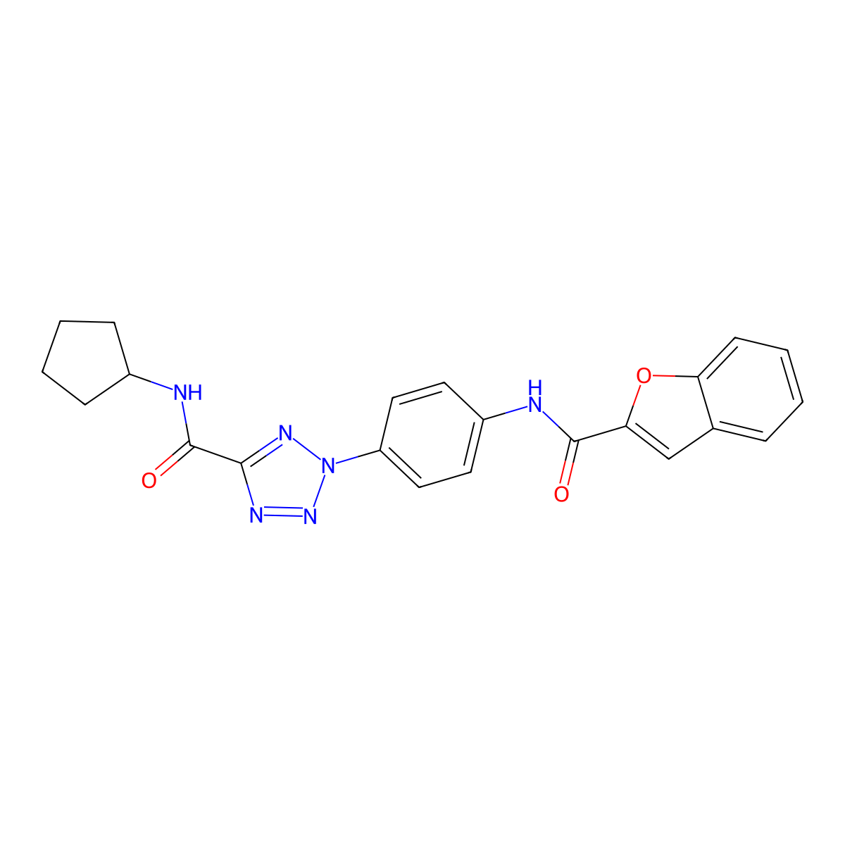 2-(4-(benzofuran-2-carboxamido)phenyl)-N-cyclopentyl-2H-tetrazole-5-carboxamide molecular structure, CAS 1396682-65-7