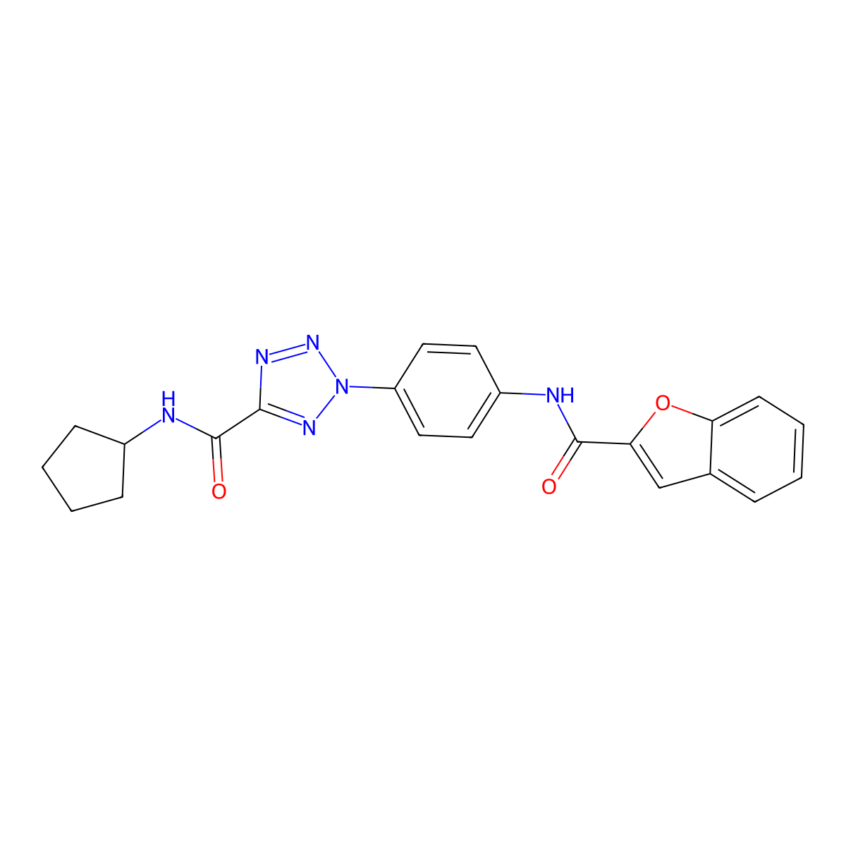 2-(4-(benzofuran-2-carboxamido)phenyl)-N-cyclopentyl-2H-tetrazole-5-carboxamide molecular structure, CAS 1396682-65-7
