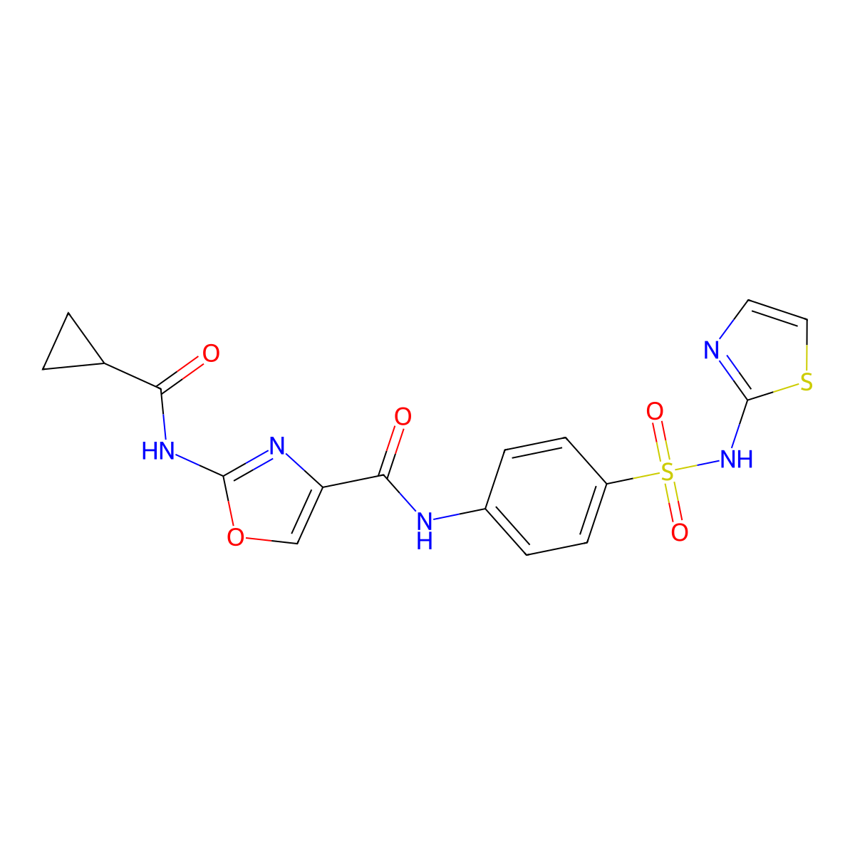 2-(cyclopropanecarboxamido)-N-(4-(N-(thiazol-2-yl)sulfamoyl)phenyl)oxazole-4-carboxamide molecular structure, CAS 1396682-71-5