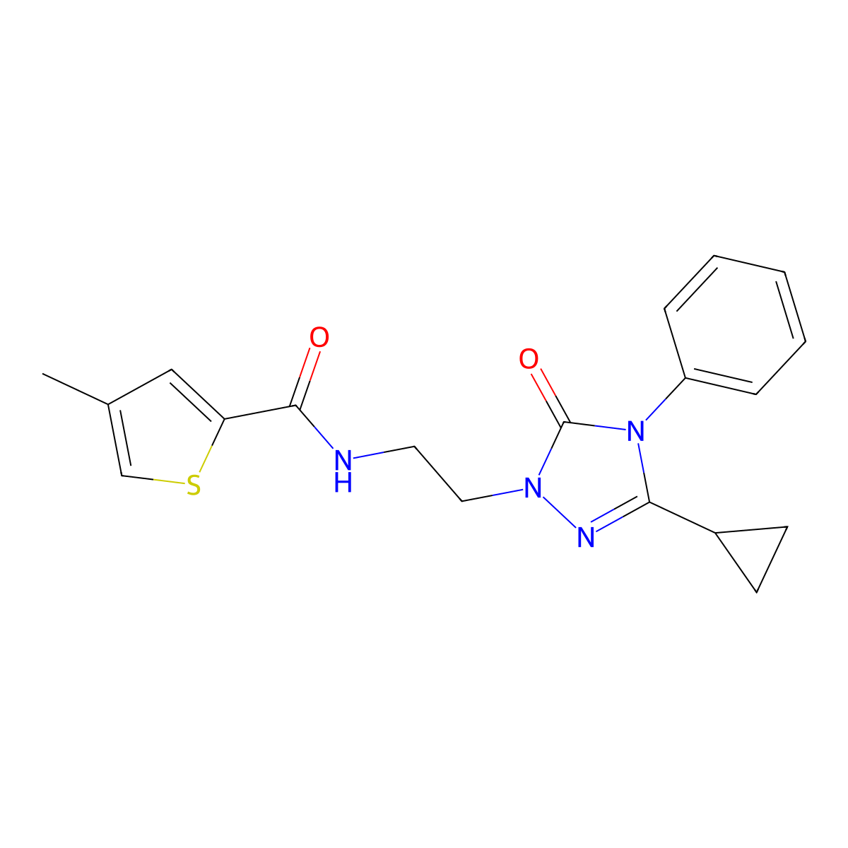 N-[2-(3-cyclopropyl-5-oxo-4-phenyl-4,5-dihydro-1H-1,2,4-triazol-1-yl)ethyl]-4-methylthiophene-2-carboxamide molecular structure, CAS 1396682-73-7