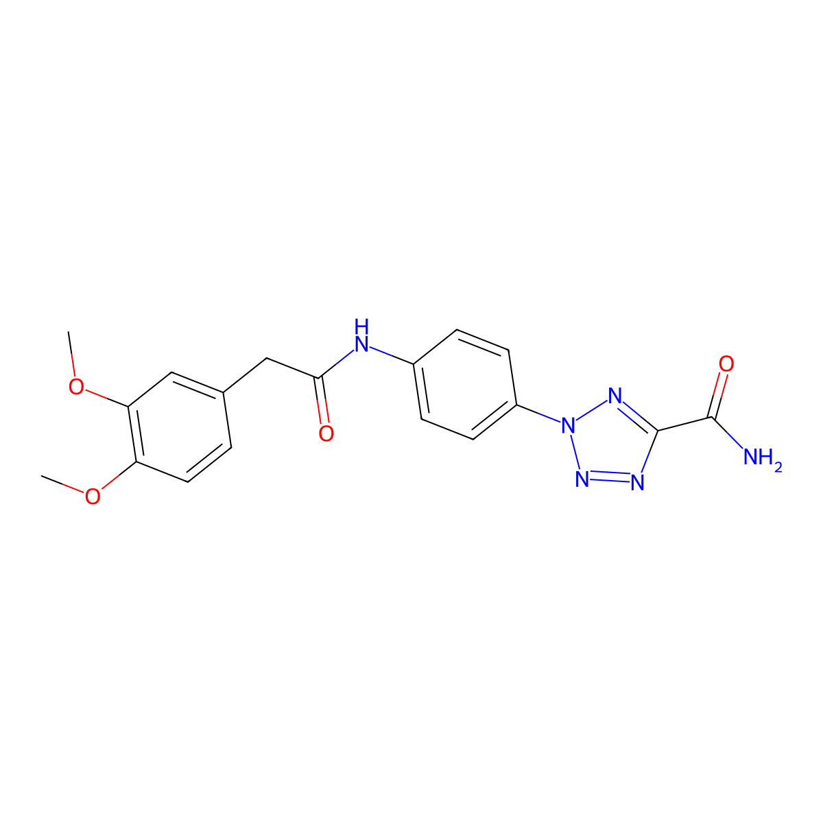 2-(4-(2-(3,4-dimethoxyphenyl)acetamido)phenyl)-2H-tetrazole-5-carboxamide molecular structure, CAS 1396682-74-8