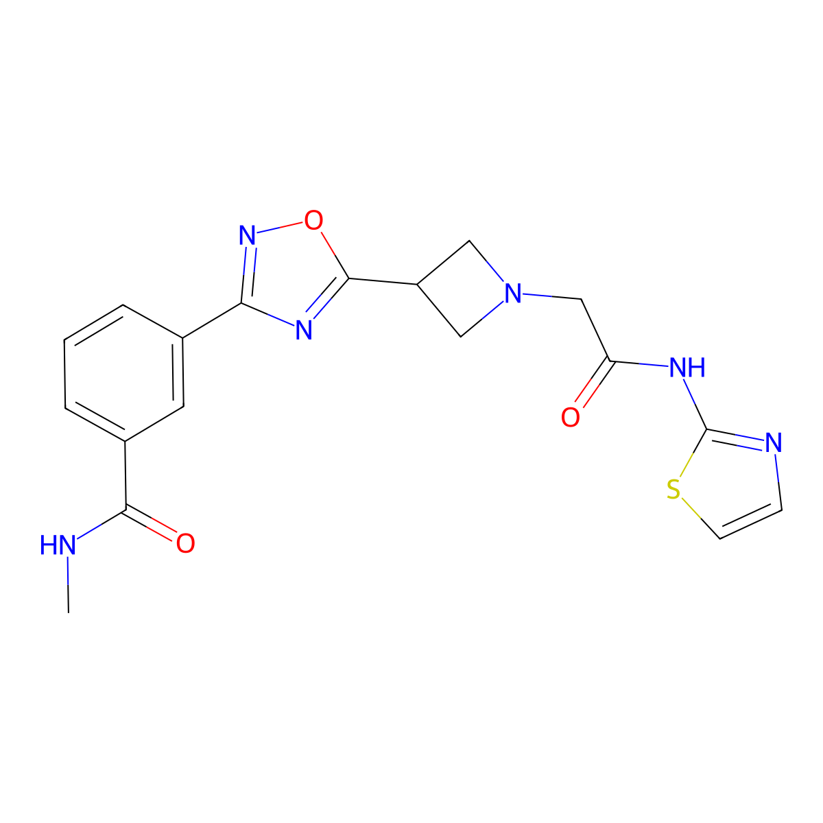 N-methyl-3-(5-(1-(2-oxo-2-(thiazol-2-ylamino)ethyl)azetidin-3-yl)-1,2,4-oxadiazol-3-yl)benzamide molecular structure, CAS 1396682-80-6