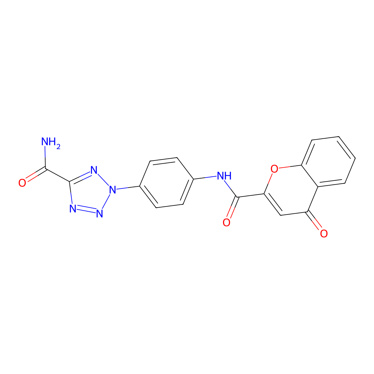 2-(4-(4-oxo-4H-chromene-2-carboxamido)phenyl)-2H-tetrazole-5-carboxamide molecular structure, CAS 1396682-82-8