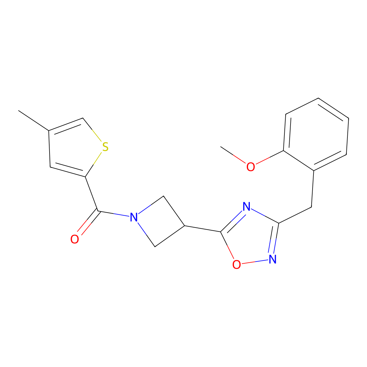 (3-(3-(2-Methoxybenzyl)-1,2,4-oxadiazol-5-yl)azetidin-1-yl)(4-methylthiophen-2-yl)methanone molecular structure, CAS 1396682-86-2