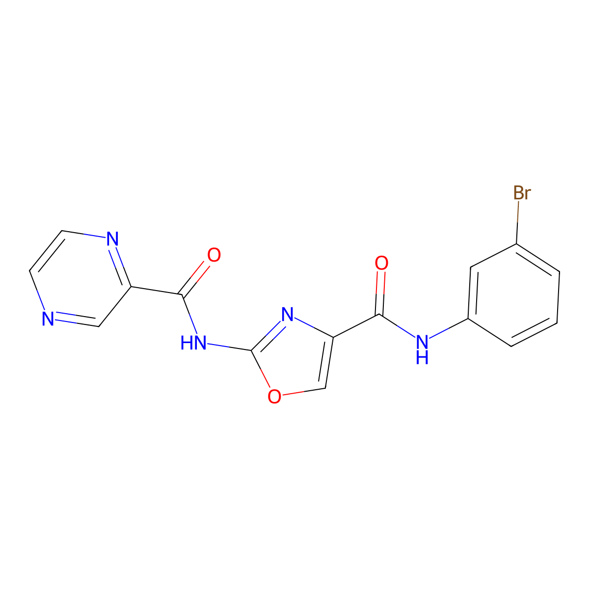 N-(3-bromophenyl)-2-(pyrazine-2-carboxamido)oxazole-4-carboxamide molecular structure, CAS 1396682-87-3