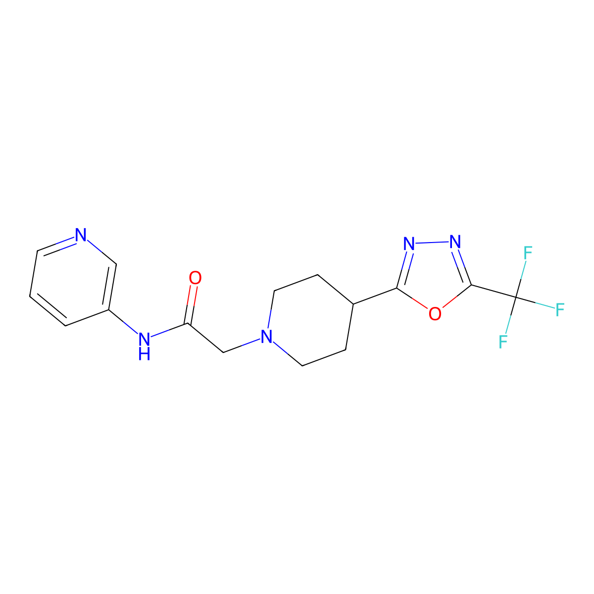 N-(pyridin-3-yl)-2-(4-(5-(trifluoromethyl)-1,3,4-oxadiazol-2-yl)piperidin-1-yl)acetamide molecular structure, CAS 1396682-90-8