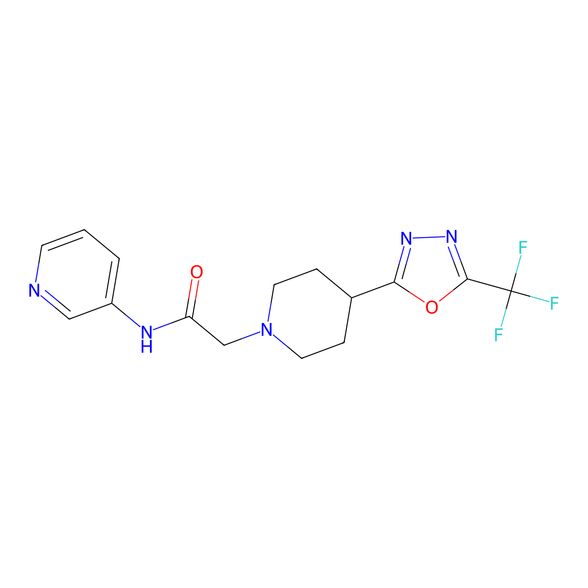 N-(pyridin-3-yl)-2-(4-(5-(trifluoromethyl)-1,3,4-oxadiazol-2-yl)piperidin-1-yl)acetamide molecular structure, CAS 1396682-90-8