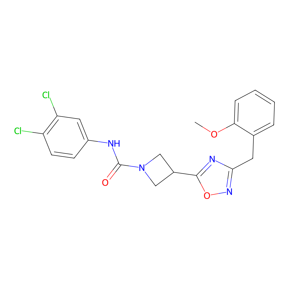 N-(3,4-dichlorophenyl)-3-(3-(2-methoxybenzyl)-1,2,4-oxadiazol-5-yl)azetidine-1-carboxamide molecular structure, CAS 1396682-96-4